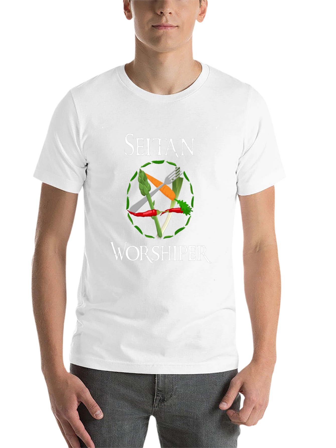 Black Seitan Worshiper Vegan Graphic Tee view 14