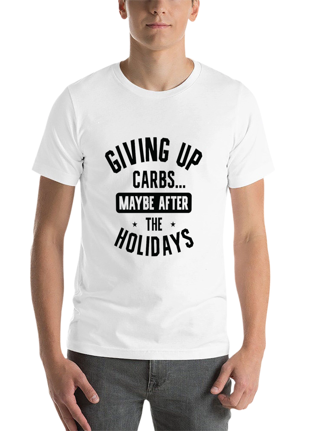 Black Funny 'Giving Up Carbs' Holiday T-Shirt view 14