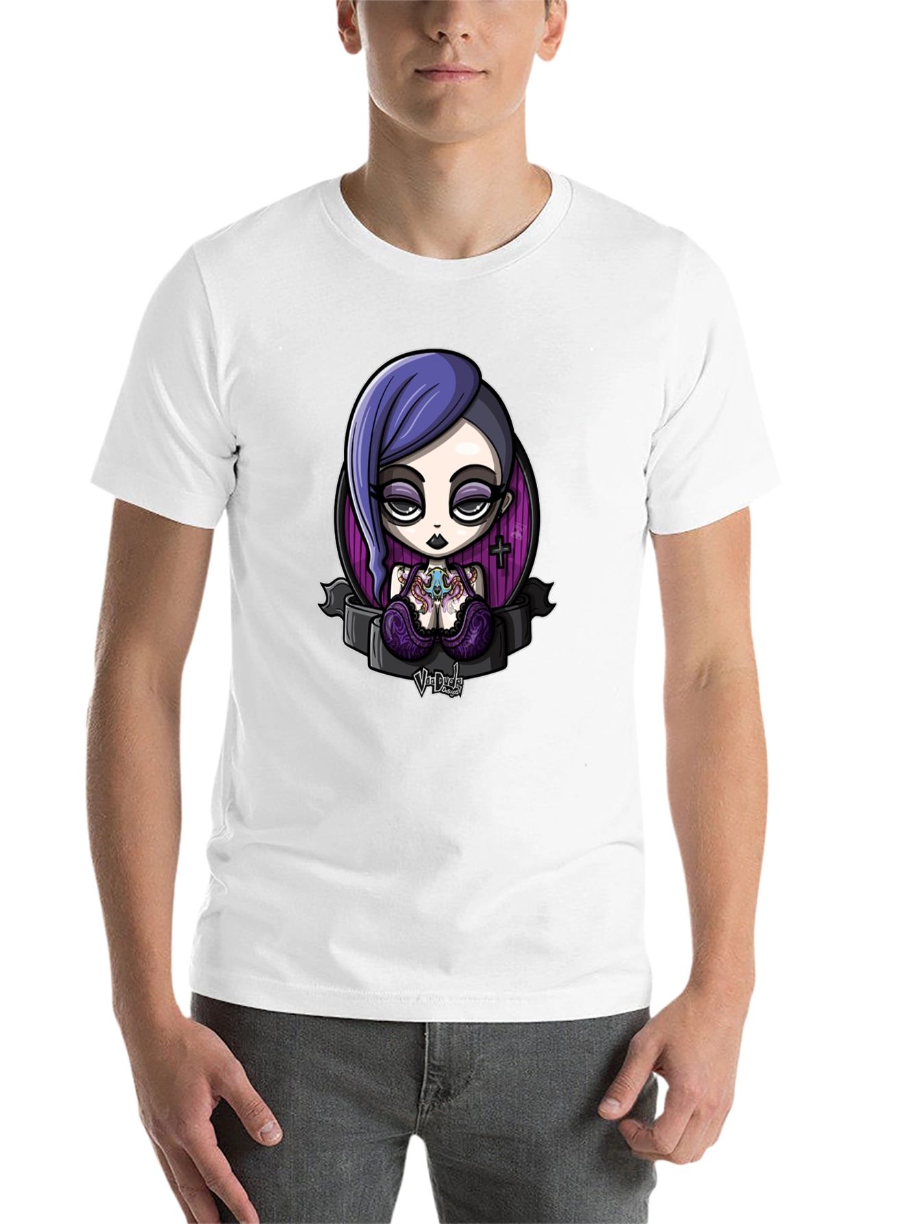 Black Gothic Cartoon Girl Graphic Black T-Shirt view 14