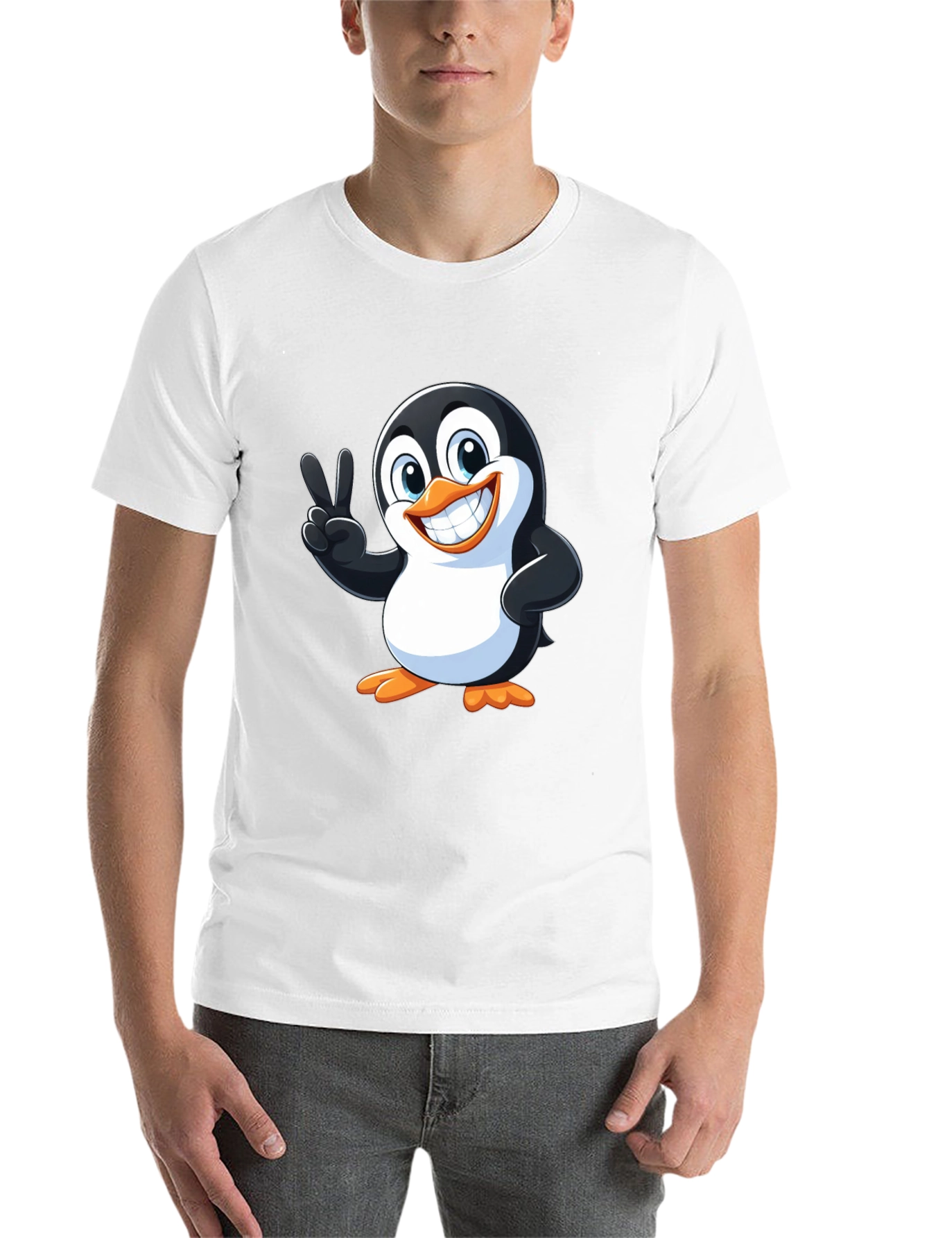 Black Cute Penguin Peace Sign Graphic T-Shirt view 14
