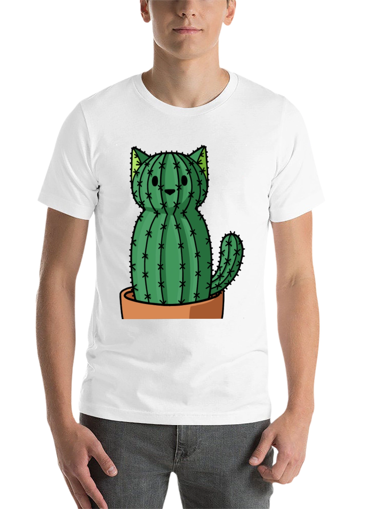Black Cactus Cat Graphic Tee - Trendy Plant Lover Shirt view 14