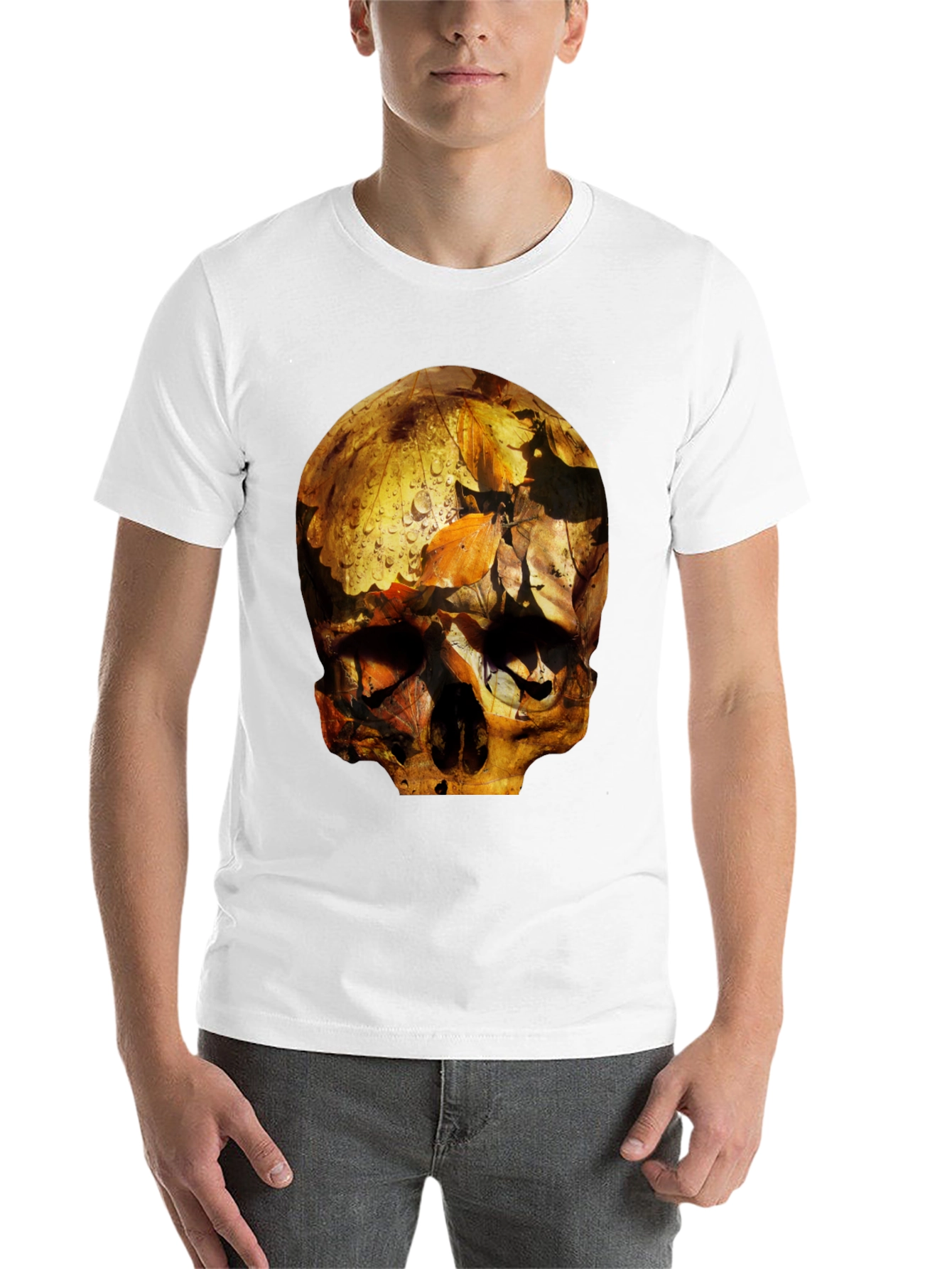 Black Skull Graphic Tee - Fallen Leaves Design view 14