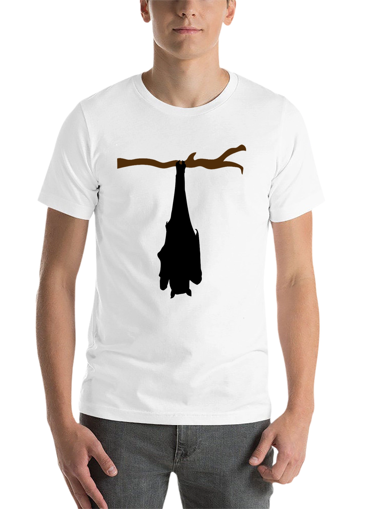 Black Hanging Bat Graphic Tee - Black Cotton Casual Top view 14
