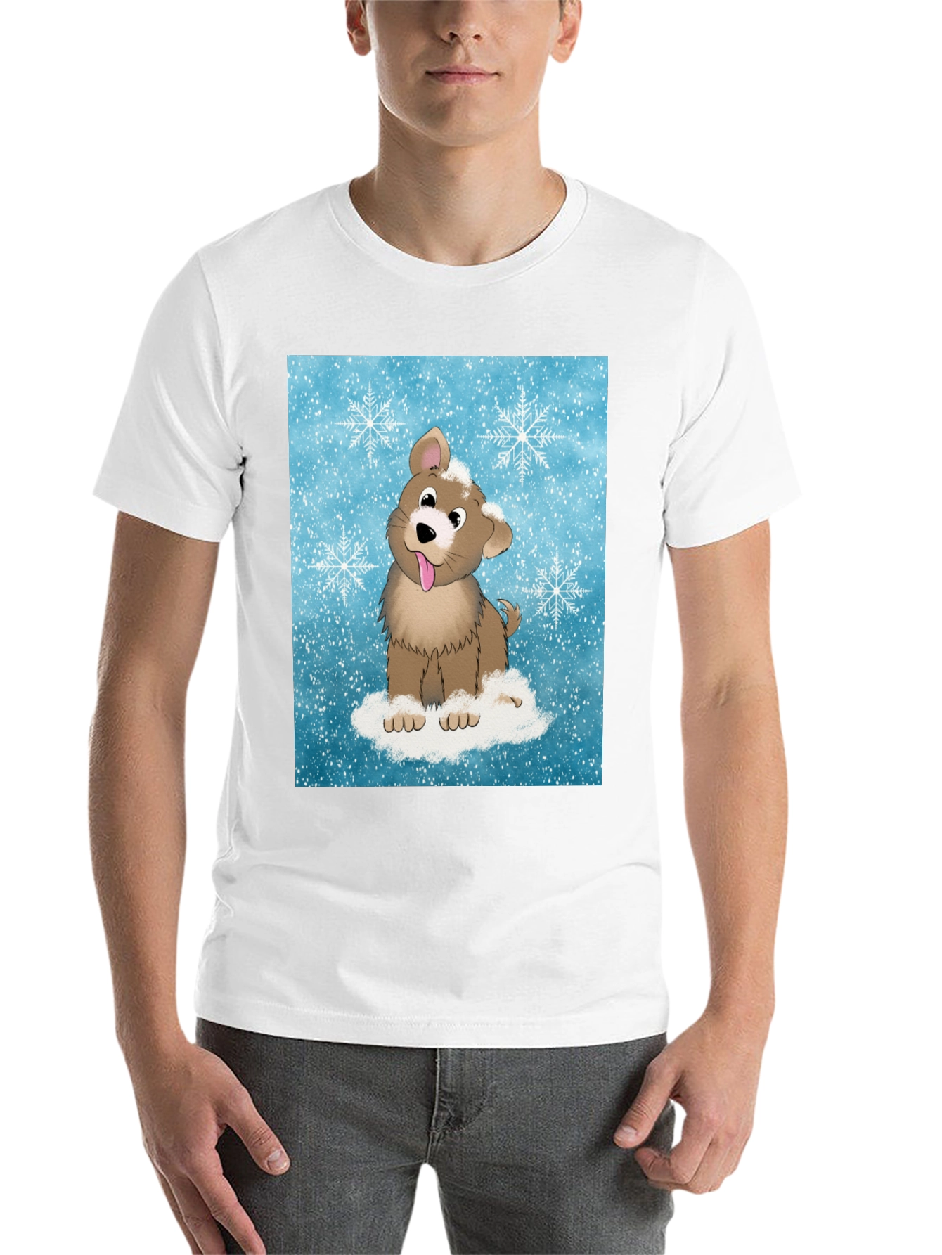 Black Cute Puppy Snowflake T-Shirt view 14