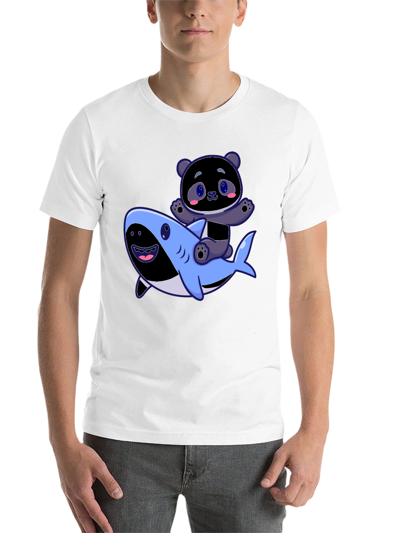 Black Panda Riding Shark Graphic Tee - Fun Black T-Shirt view 14