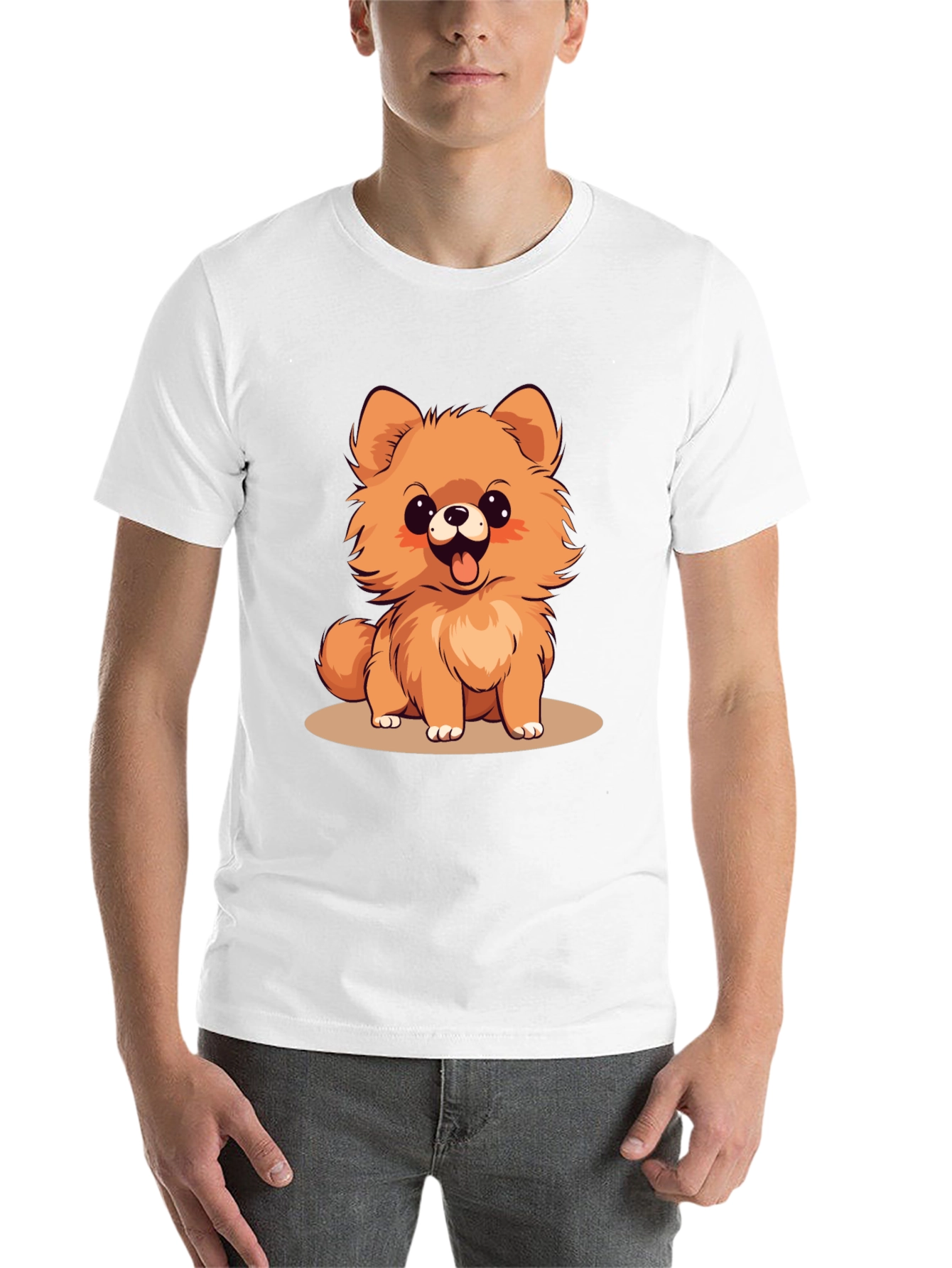 Black Cute Pomeranian Dog Cartoon Graphic T-Shirt view 14