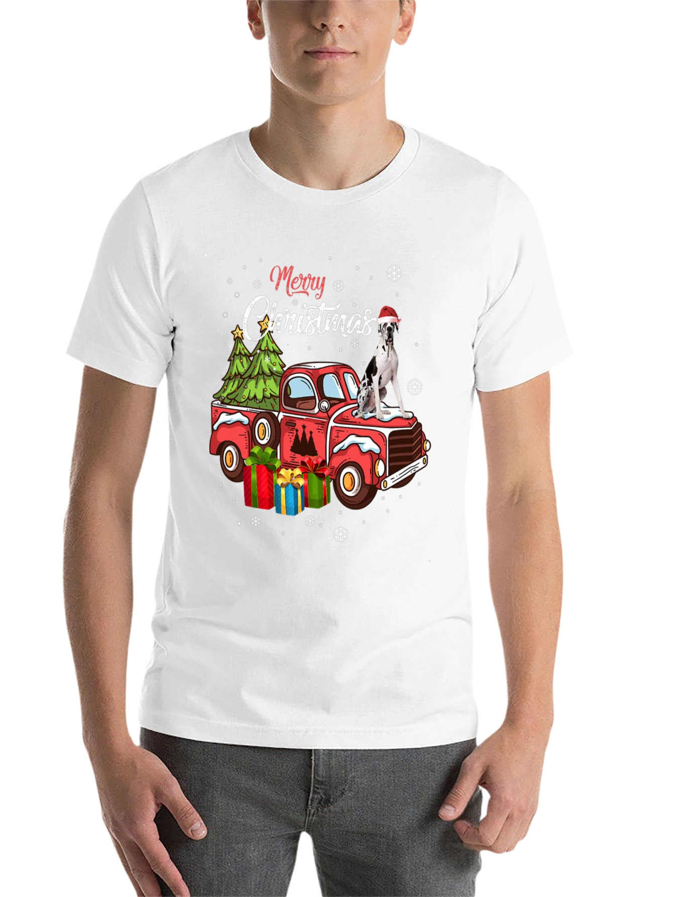 Black Merry Christmas Dog Truck T-Shirt view 14