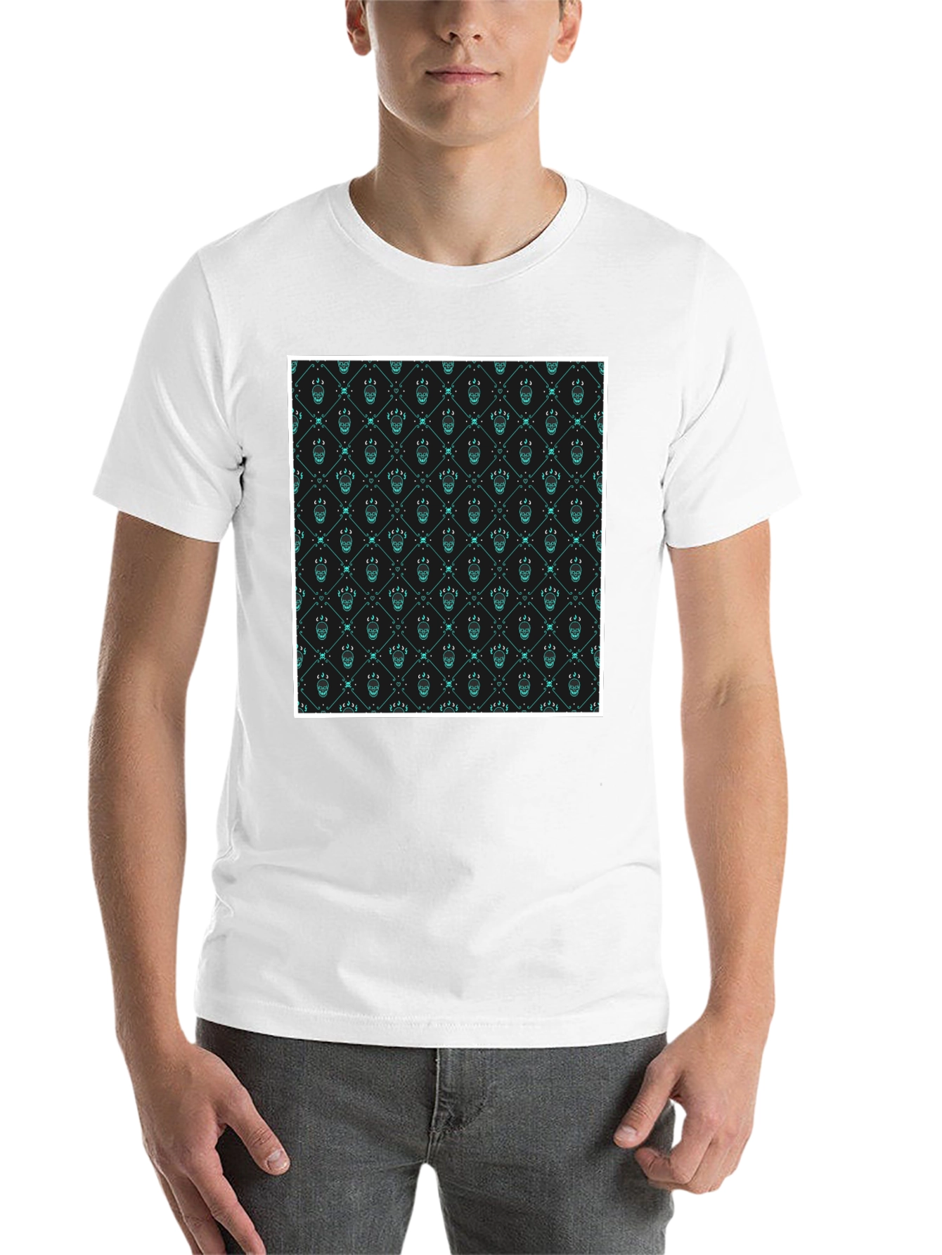 Black Patterned Graphic Print Crew Neck T-Shirt view 14