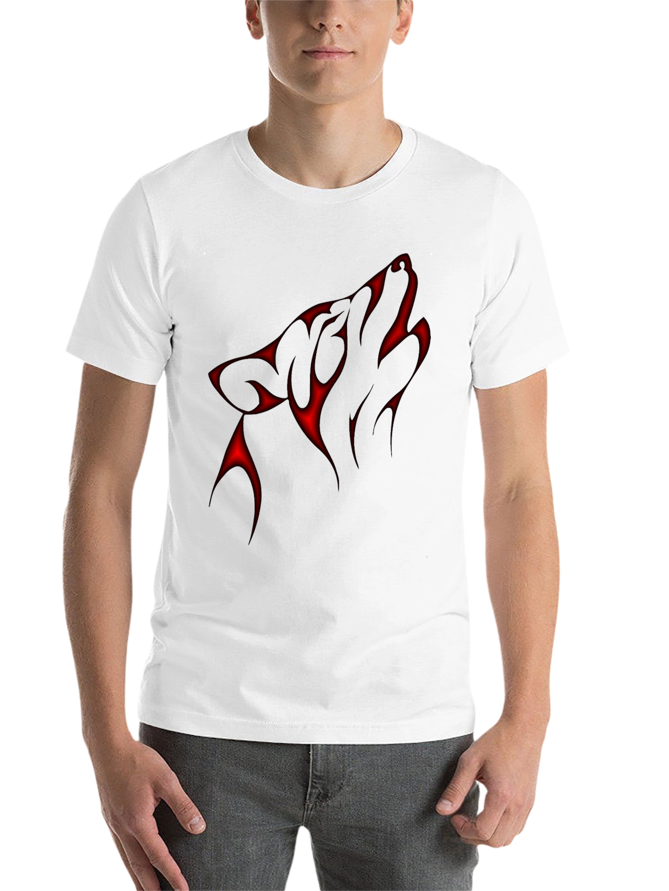 Black Black T-Shirt with Red Wolf Silhouette Design view 14