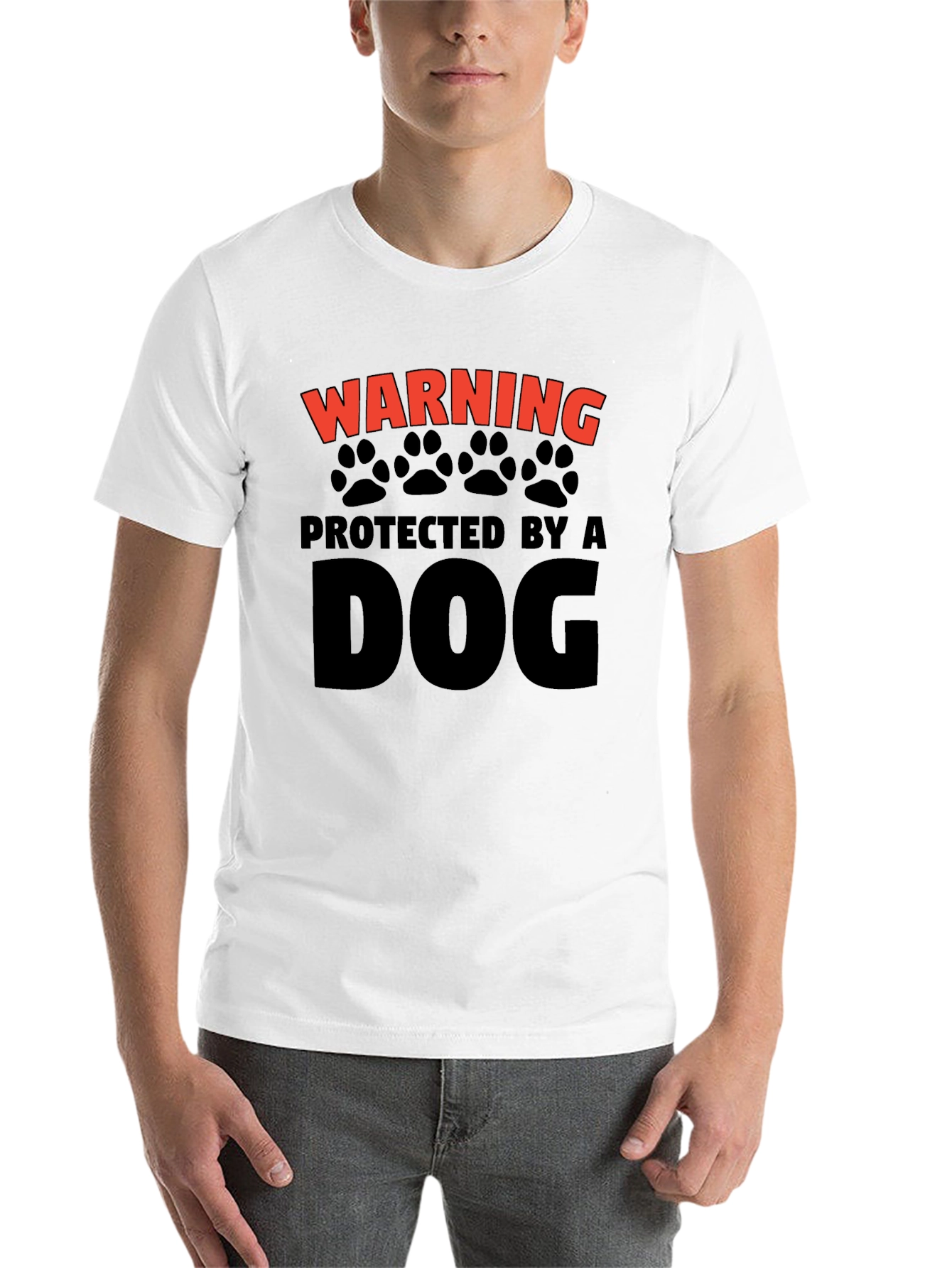 Black Warning Protected by a Dog T-Shirt view 14