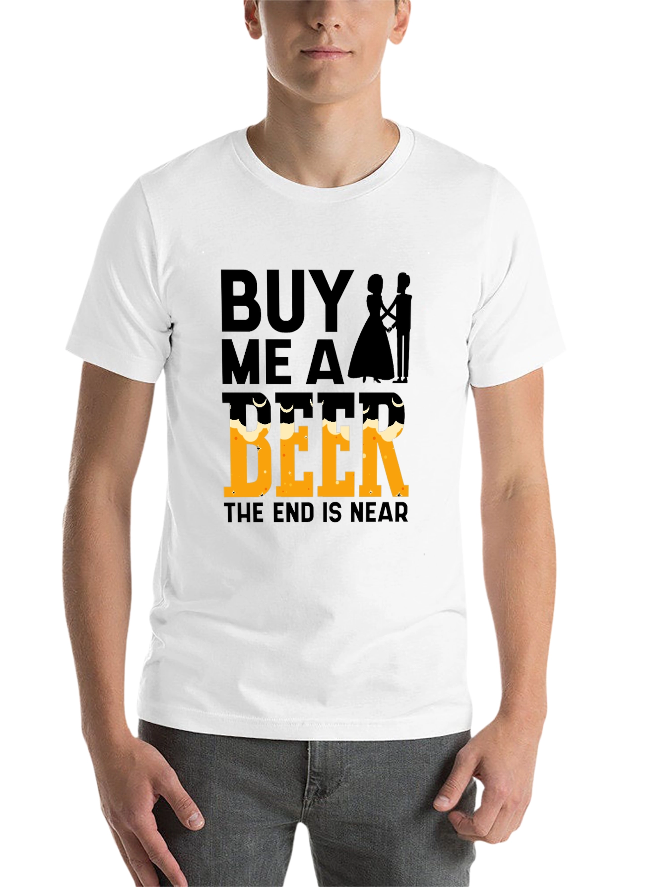 Black Buy Me a Beer, The End Is Near - Funny Wedding T-Shirt view 14