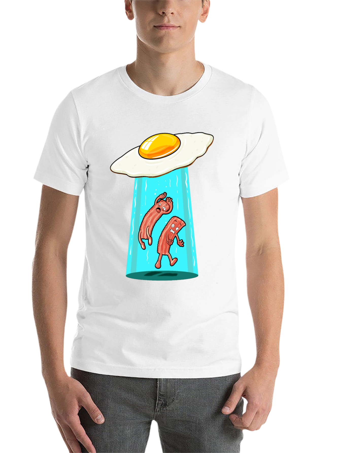 Black Funny Alien Abduction Breakfast T-Shirt view 14
