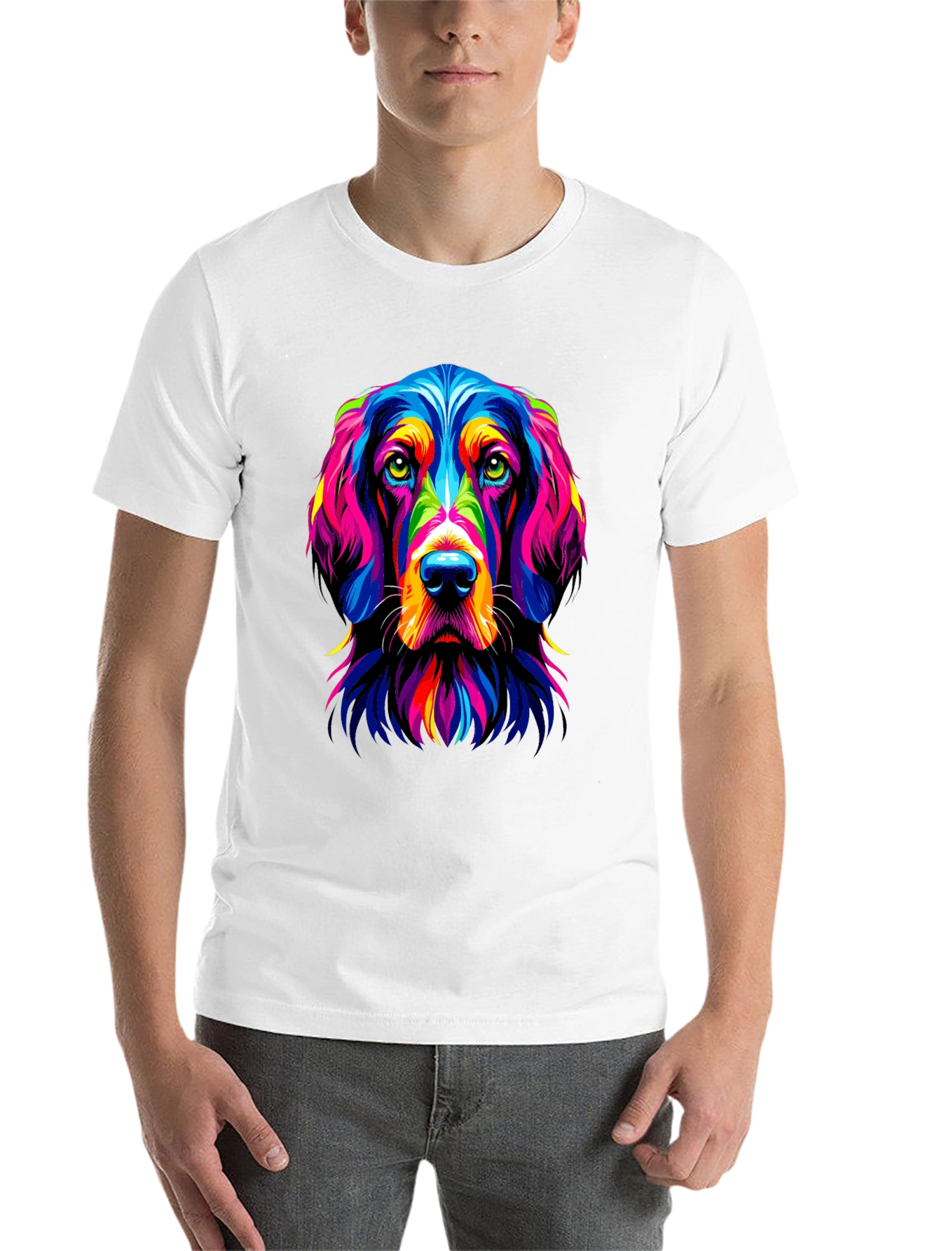 Black Colorful Dog Portrait Graphic Tee view 14