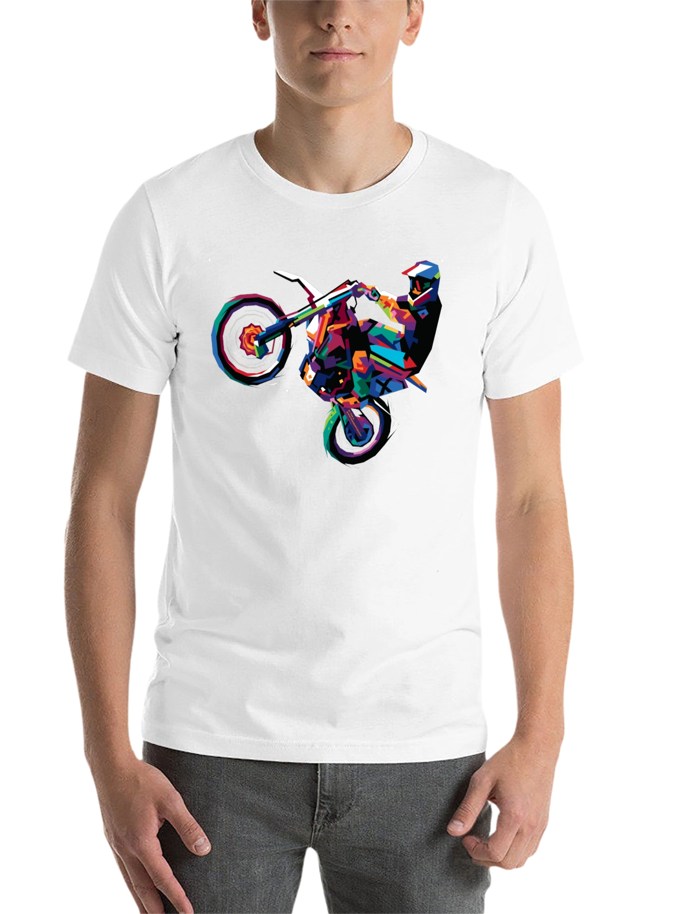 Geometric Motocross Rider Graphic T-Shirt - 14
