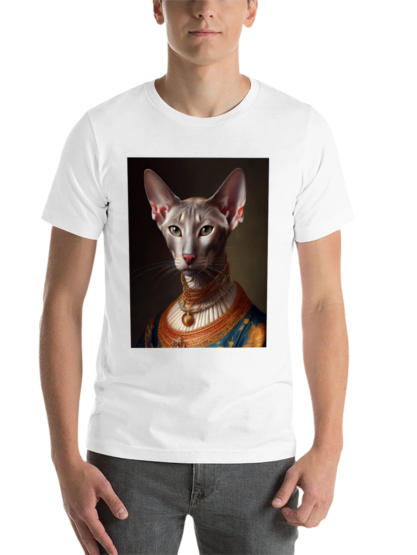 Black Royal Cat Portrait T-Shirt view 14