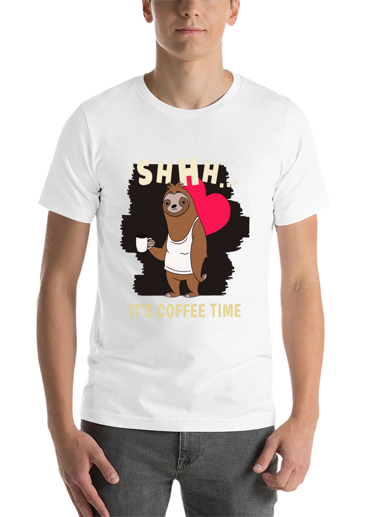 Black Funny Sloth Coffee Time T-Shirt view 14