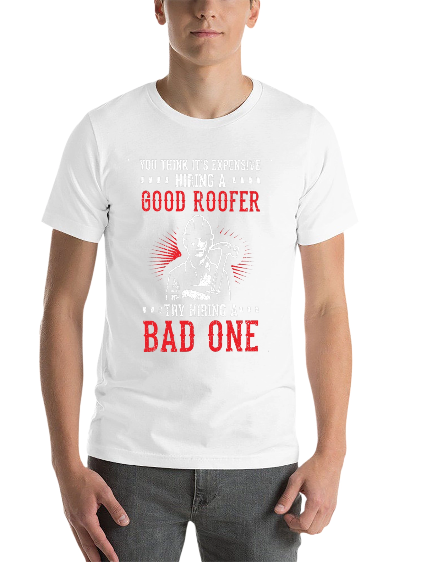 Black Funny Roofer T-Shirt - Good vs. Bad Roofer Design view 14