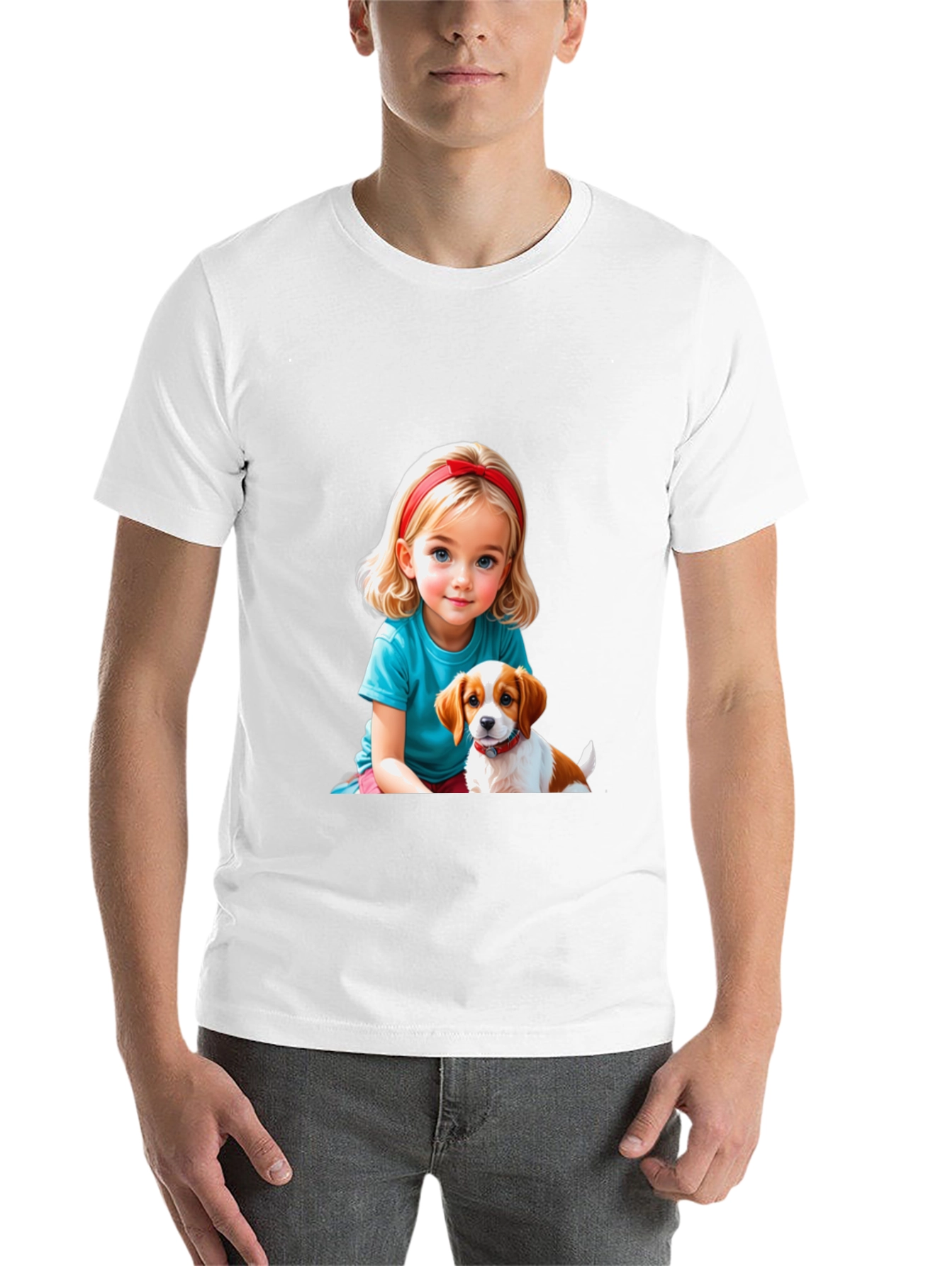 Black Cute Girl & Puppy Graphic Tee - Black Casual T-Shirt view 14