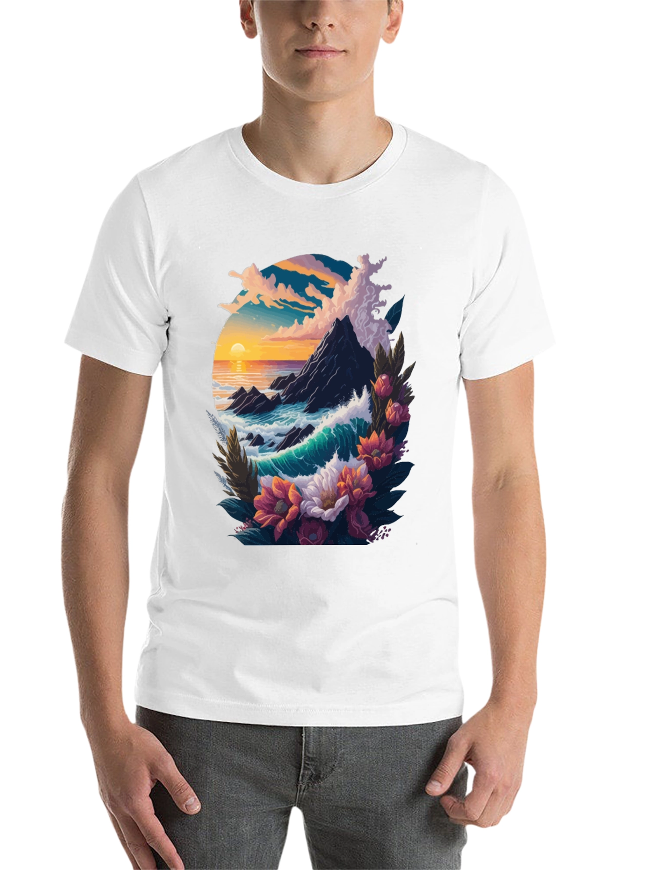 Black Ocean Sunset Floral Graphic Tee view 14