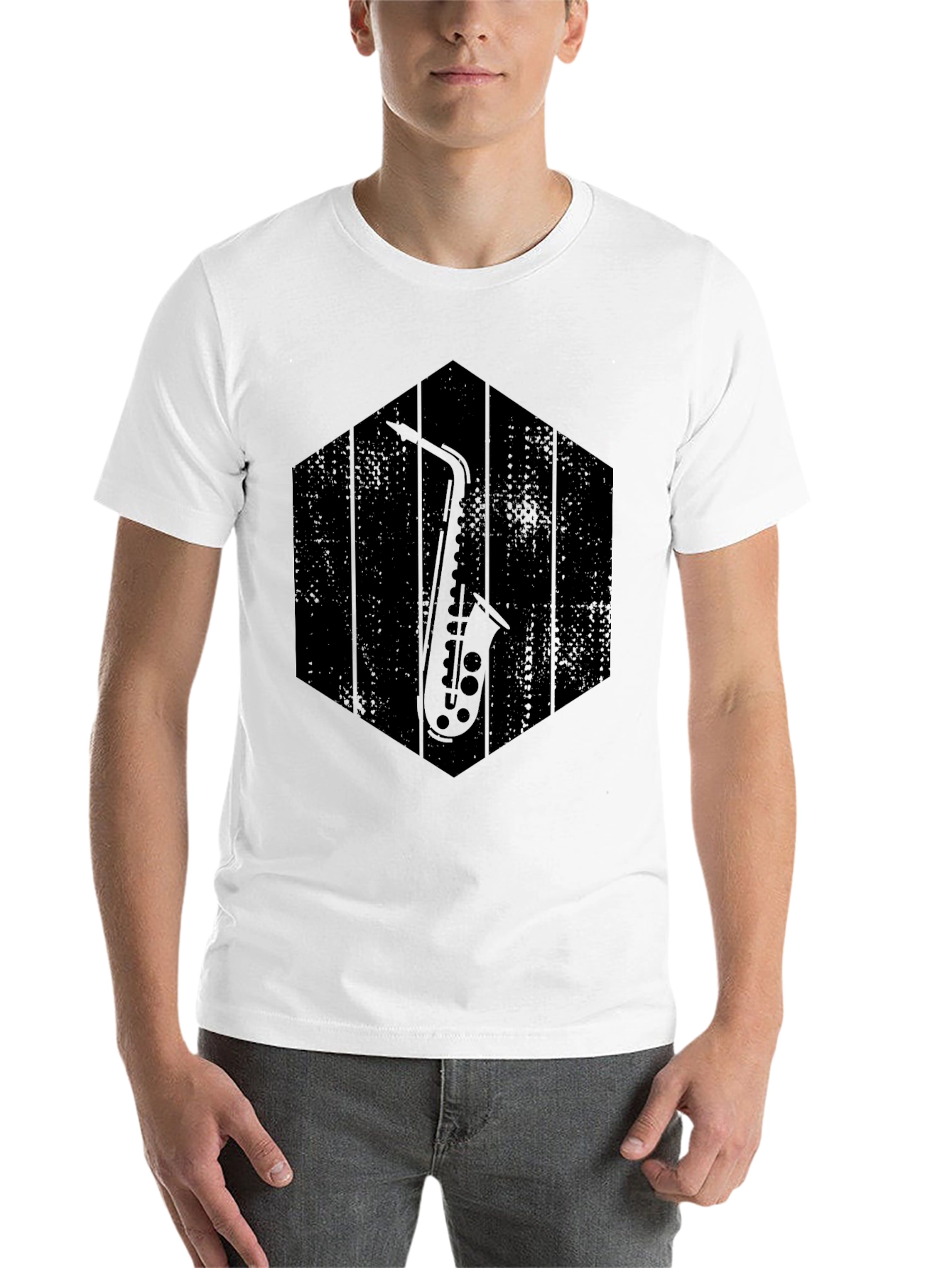 Black Saxophone Graphic Tee - Musician Style Shirt view 14