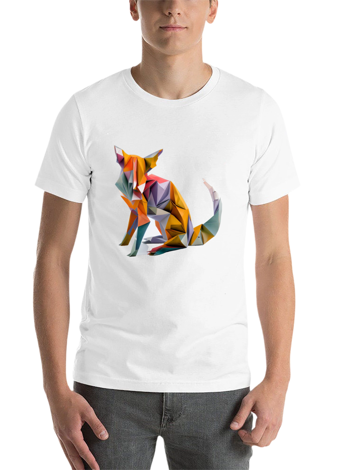 Black Geometric Fox Graphic Black T-Shirt view 14