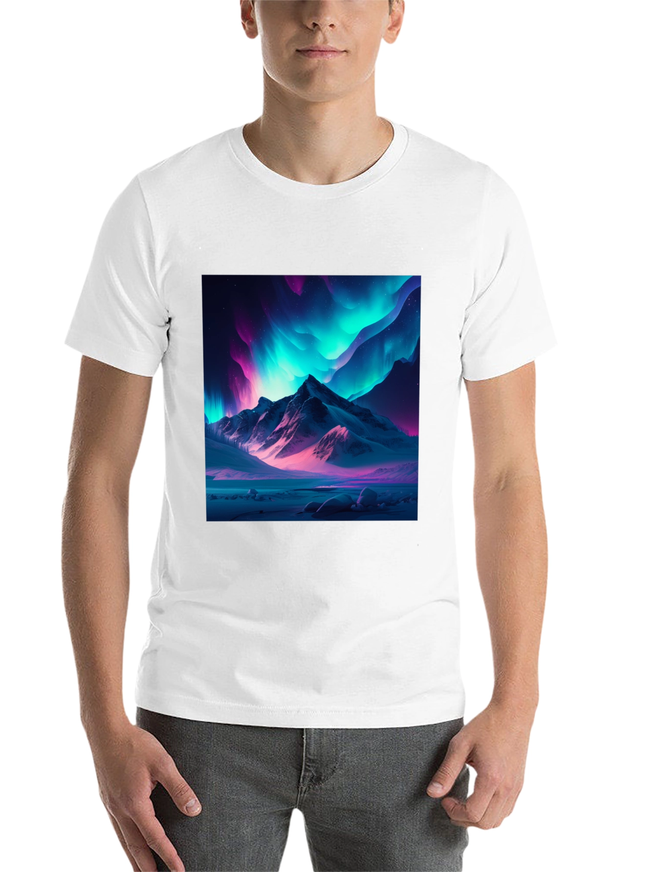 Black Aurora Mountain Graphic Tee - Black Cotton Blend view 14