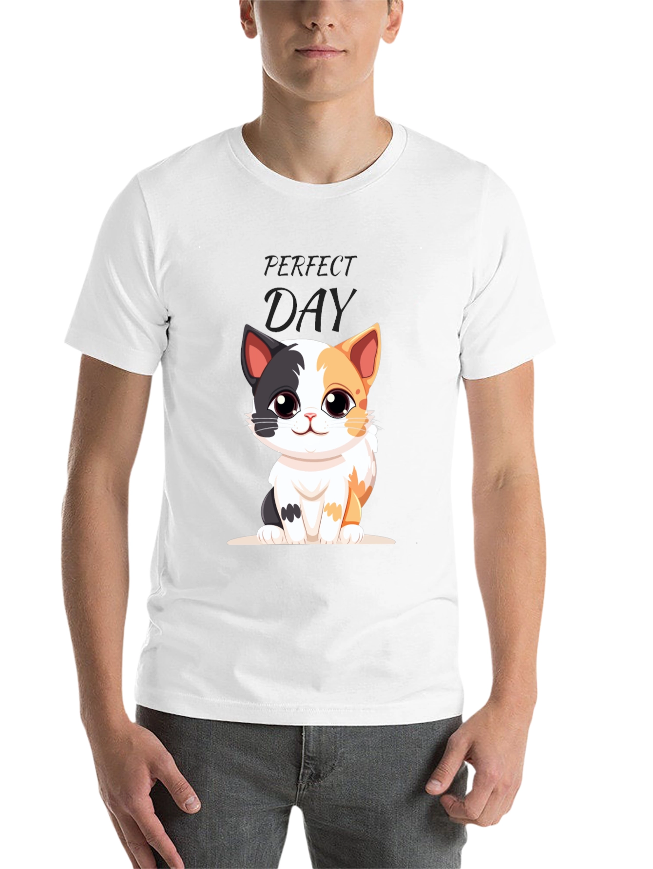 Black Perfect Day Cat Cartoon Black T-Shirt view 14