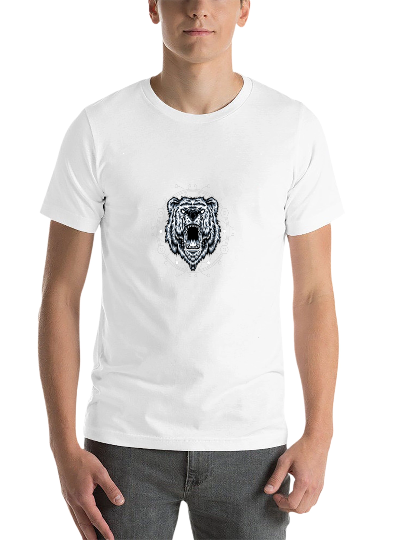 Black Geometric Bear Graphic Tee - Black Cotton Blend view 14
