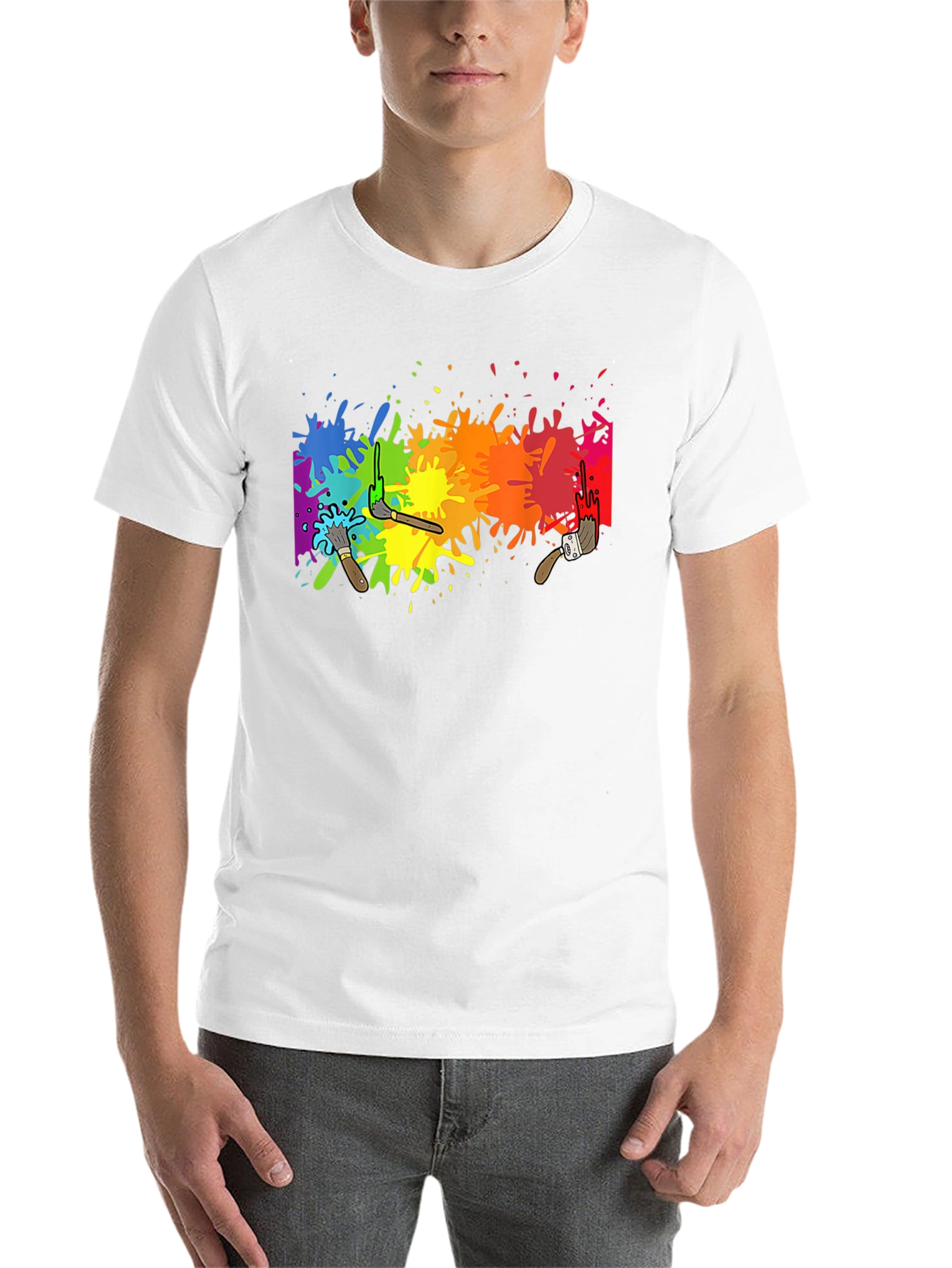 Black Rainbow Paint Splatter Graphic Tee - Artistic Black T-Shirt view 14