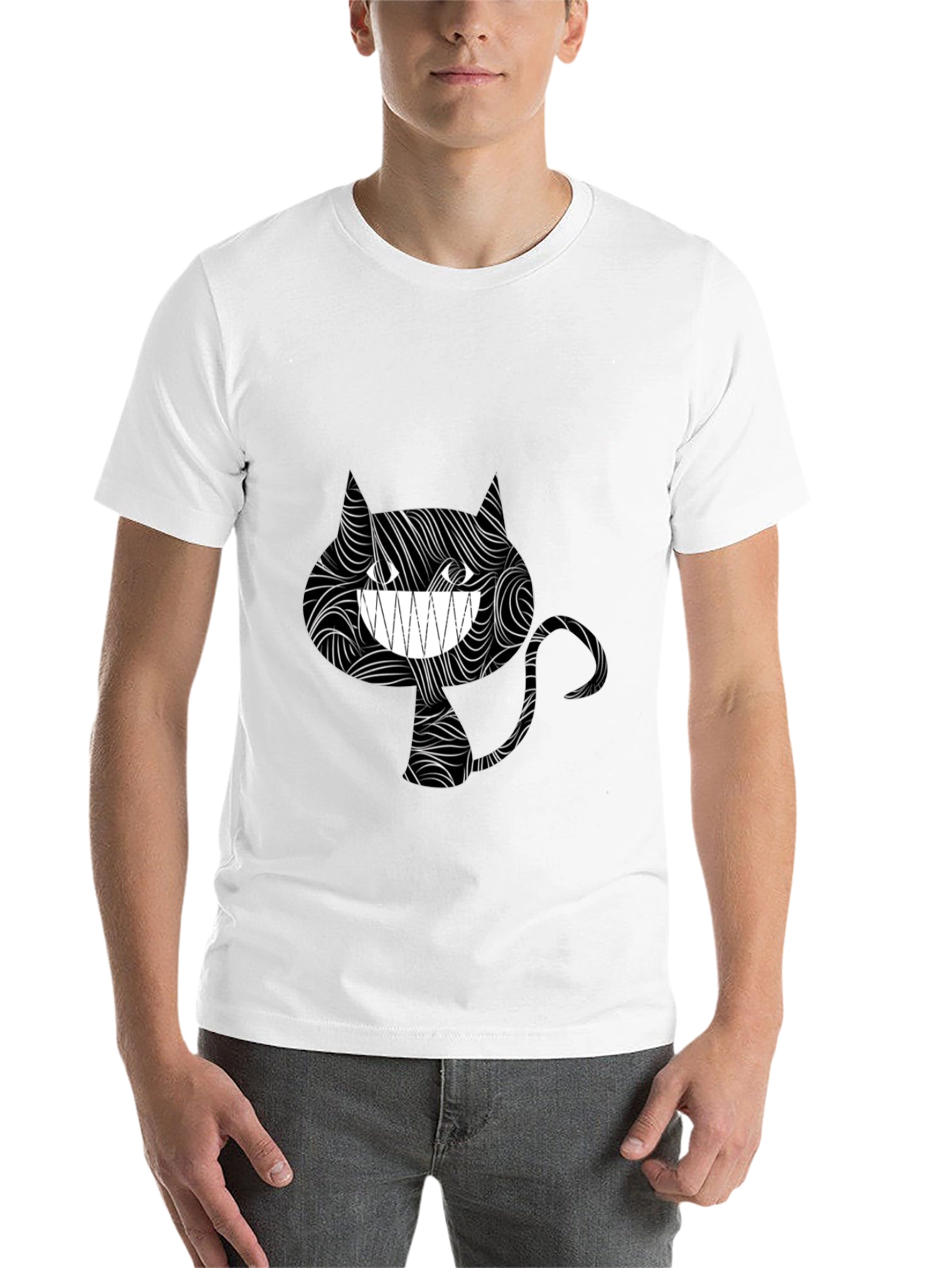 Black Grinning Cat Tee - Stylish Black Graphic T-Shirt view 14