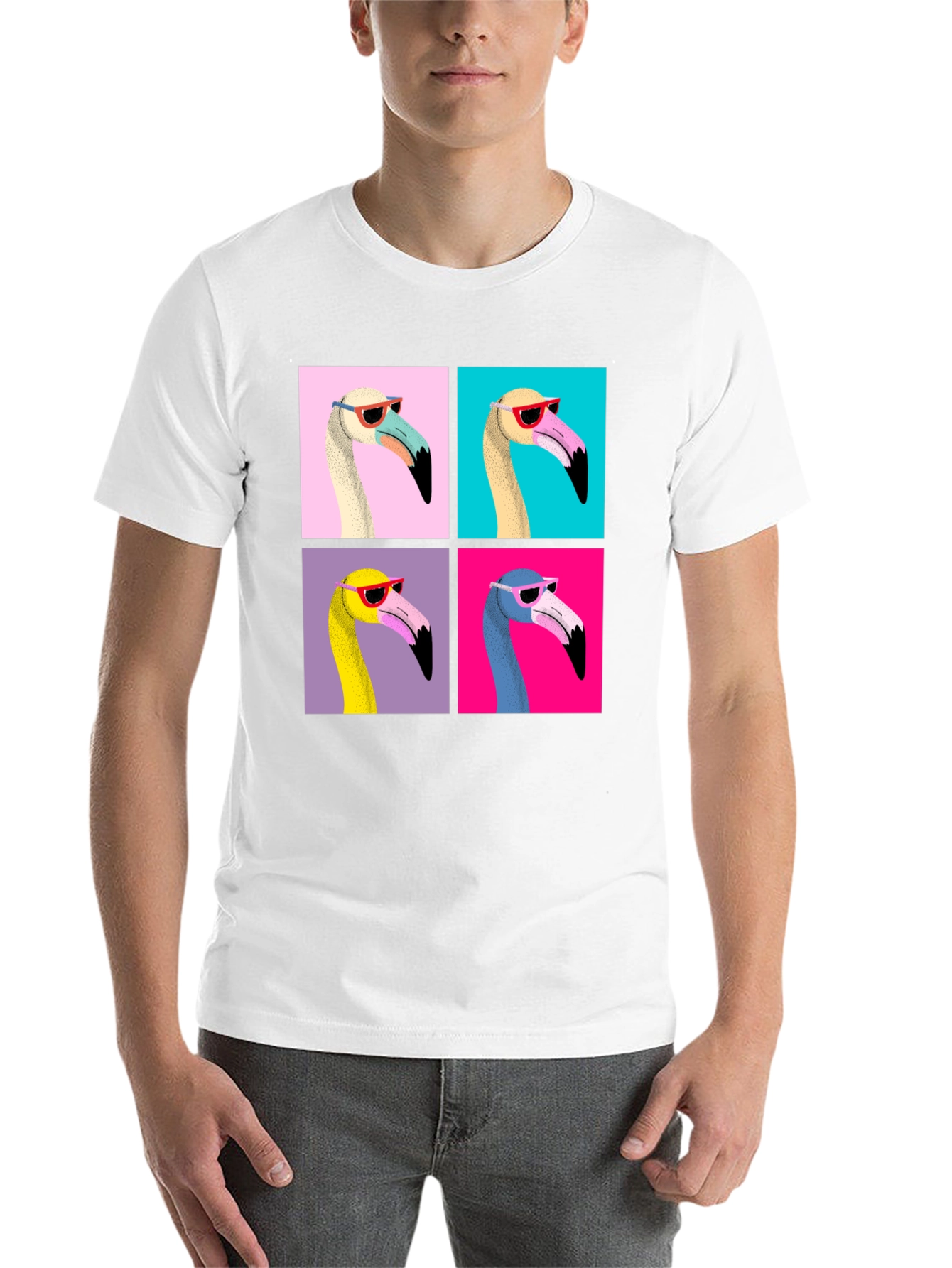 Black Funky Flamingo Pop Art Graphic T-Shirt view 14