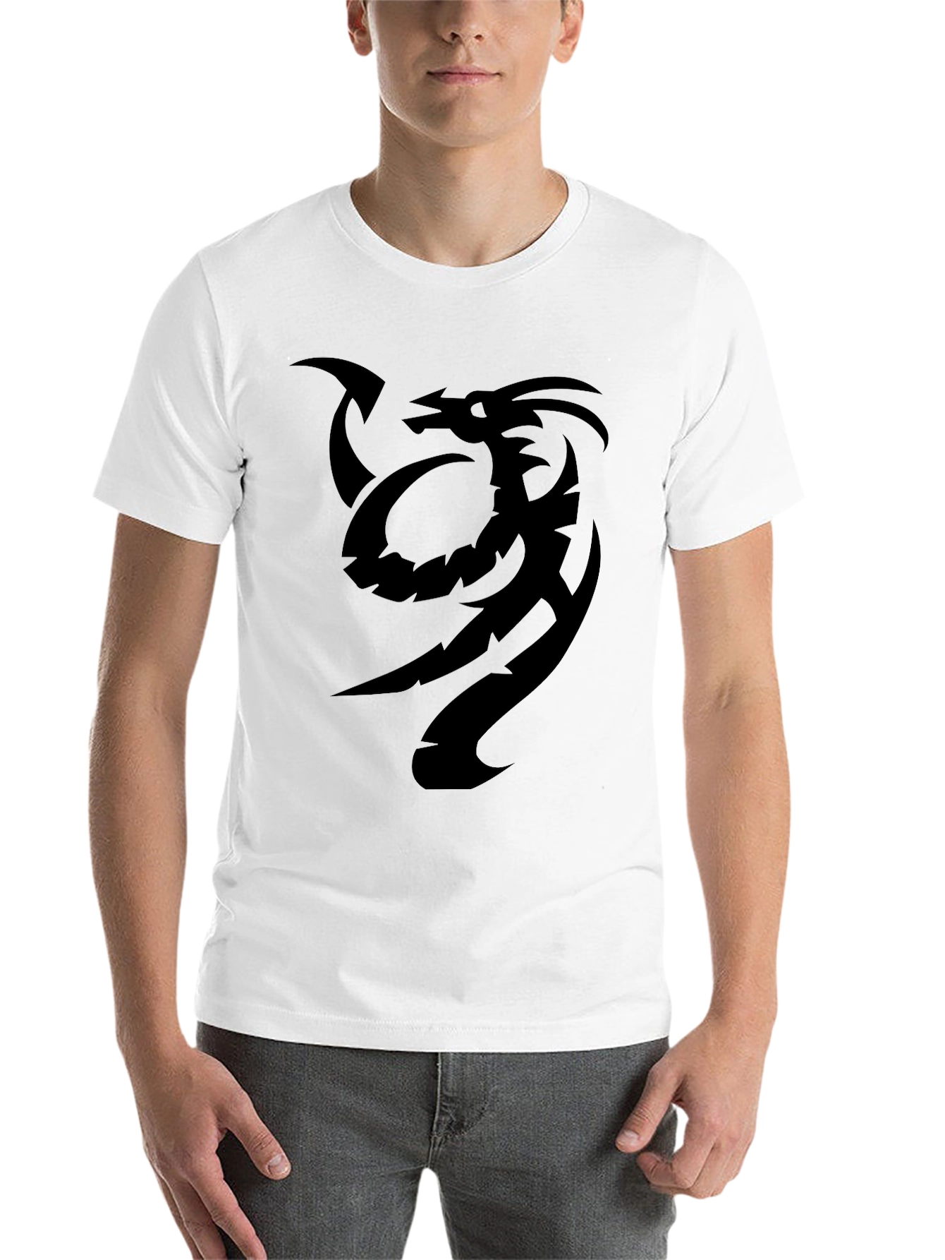Black Tribal Dragon Graphic Black T-Shirt view 14