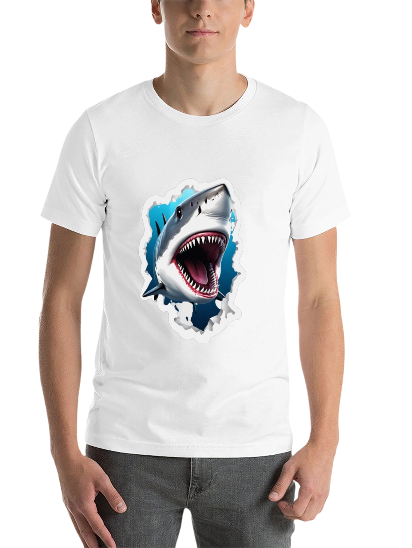 Black Shark Attack Graphic Tee - Bold Black T-Shirt view 14