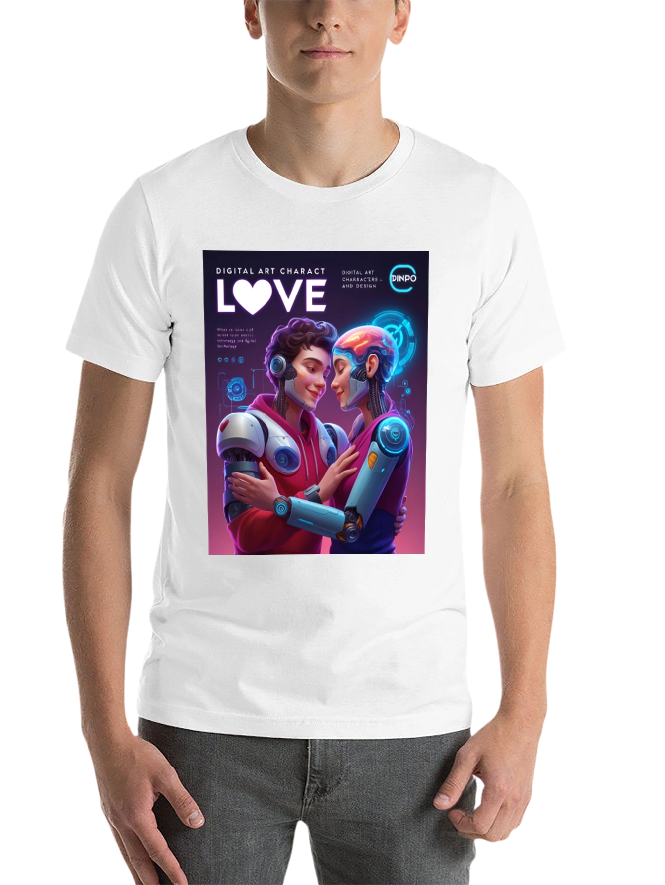 Black Robotic Love T-Shirt - Digital Art Character Design view 14