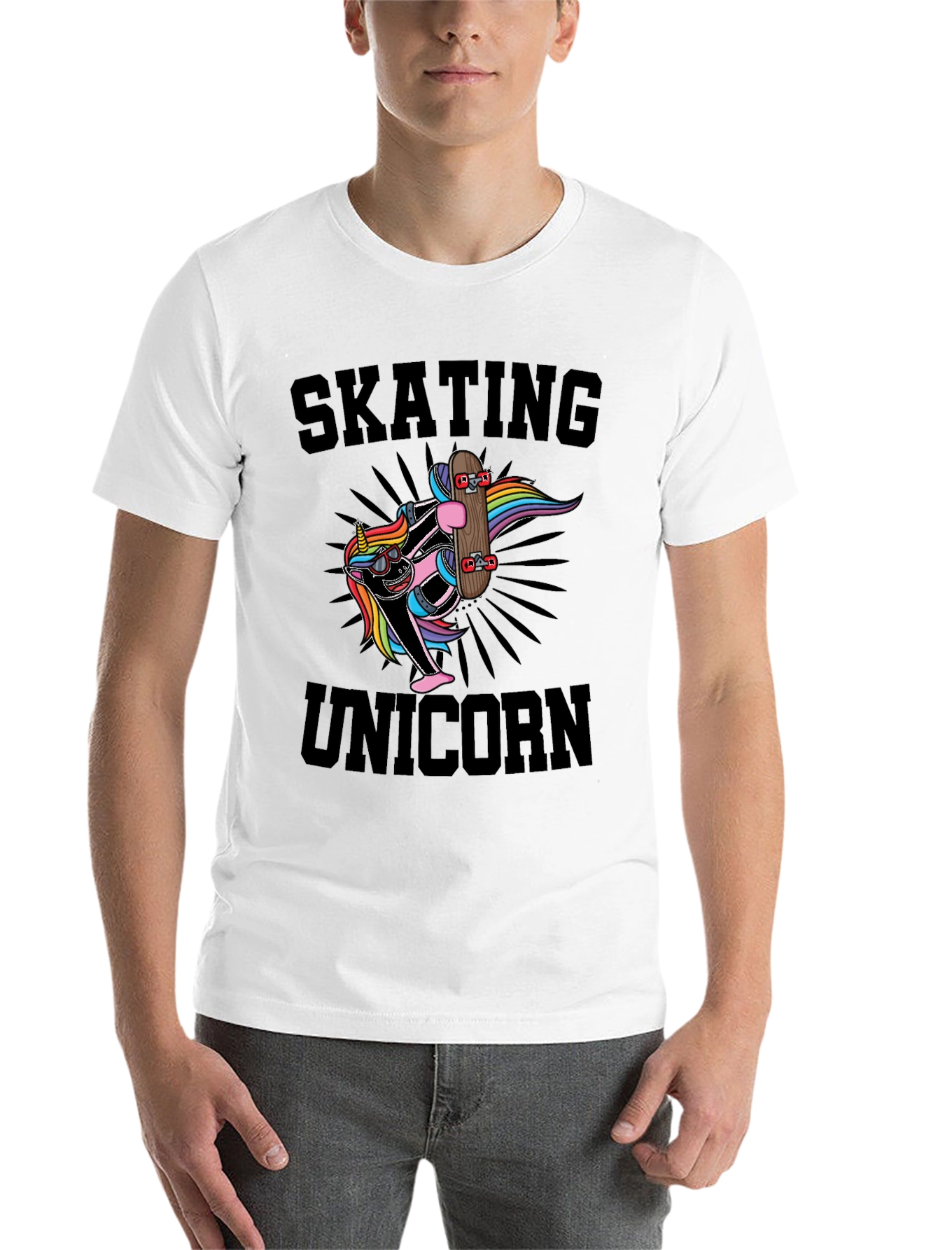 Black Skating Unicorn Black T-Shirt Cool Graphic Tee view 14