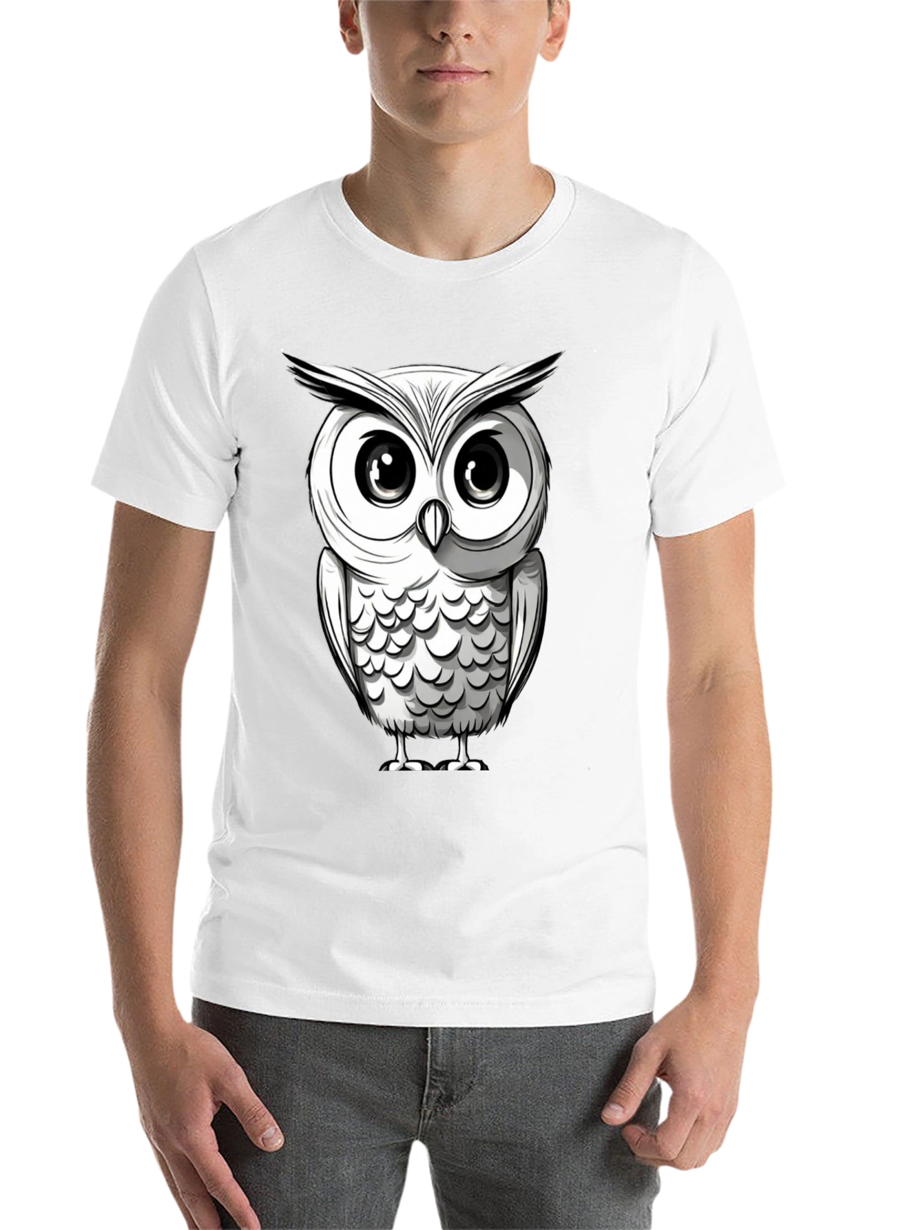 Black Owl Graphic Print Men's Black T-Shirt view 14
