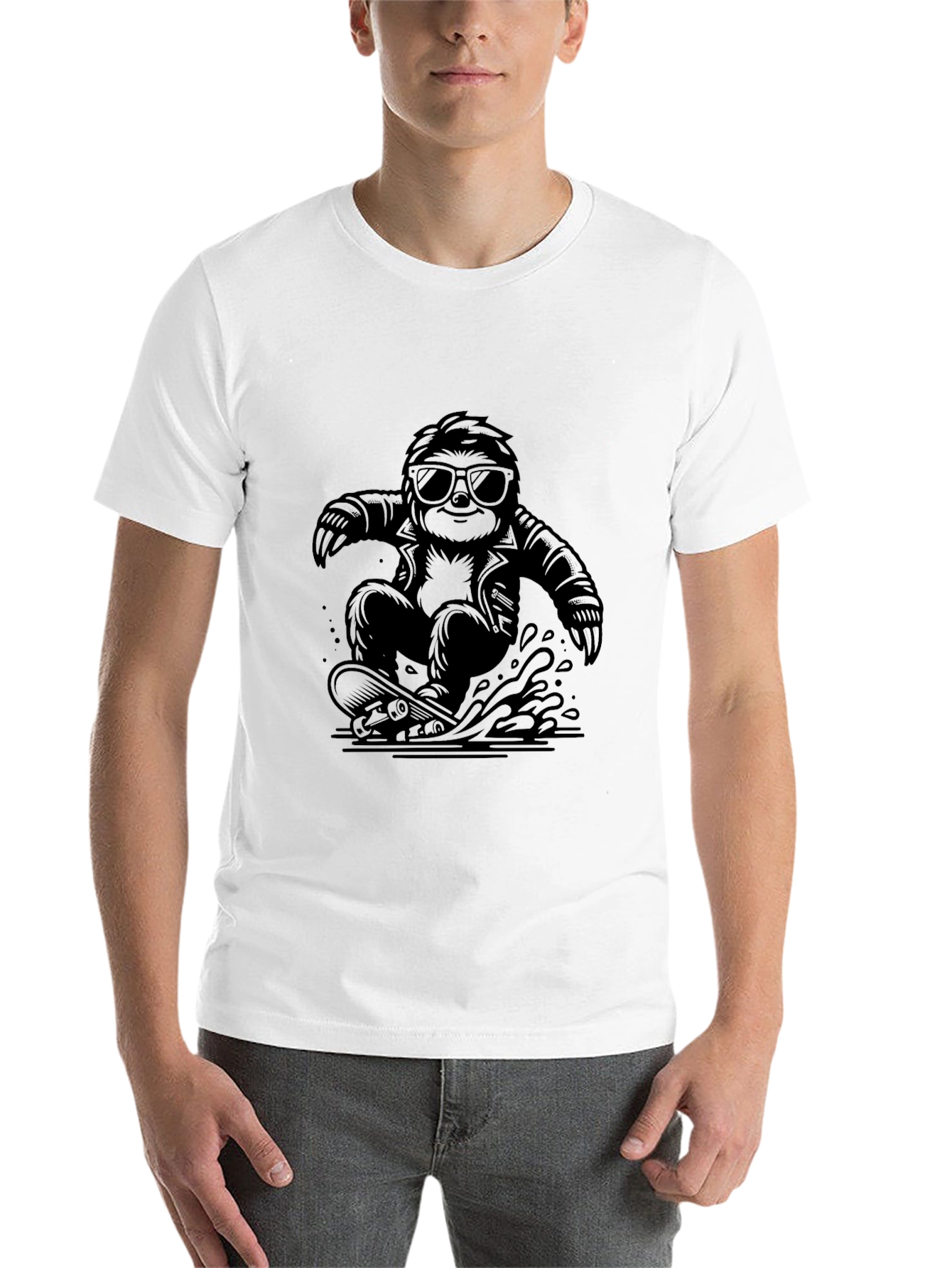 Black Cool Sloth Skateboarder Graphic Tee - Black view 14
