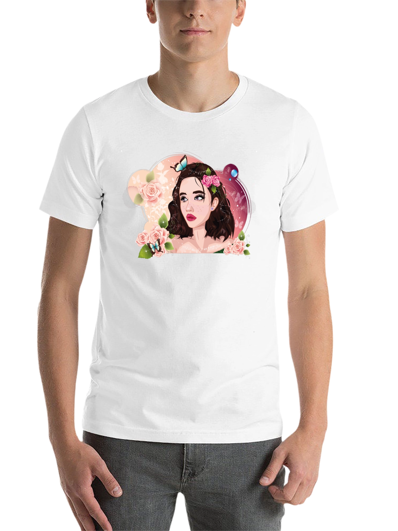 Black Floral Portrait Black T-Shirt view 14