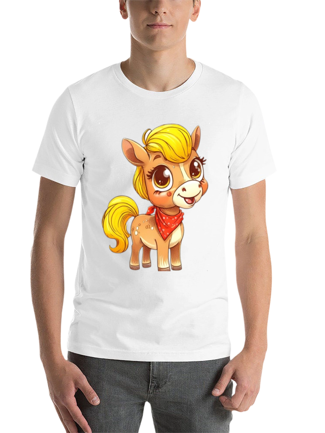 Black Cute Pony Cartoon Graphic Black T-Shirt view 14