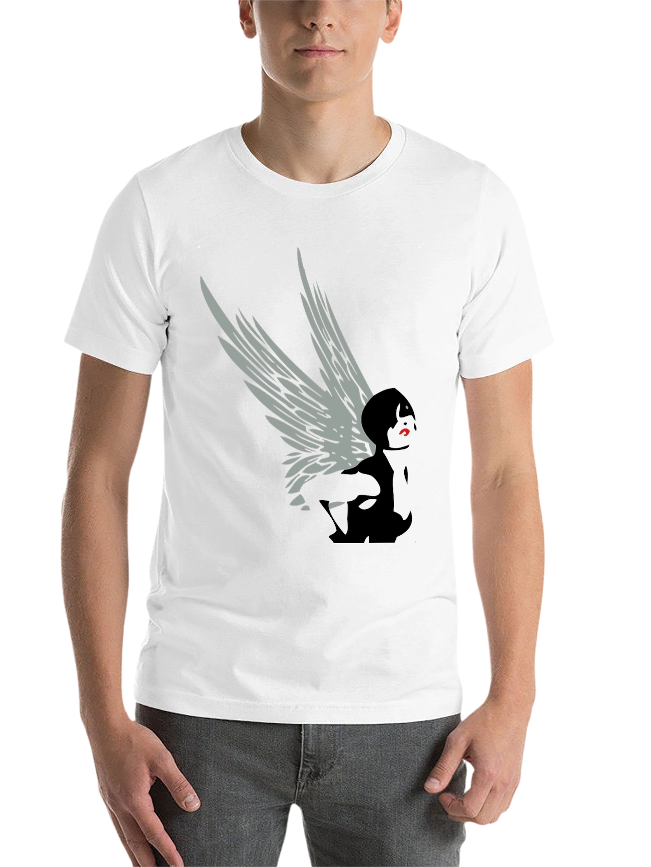 Black Winged Figure Graphic Tee - Stylish Black T-Shirt view 14