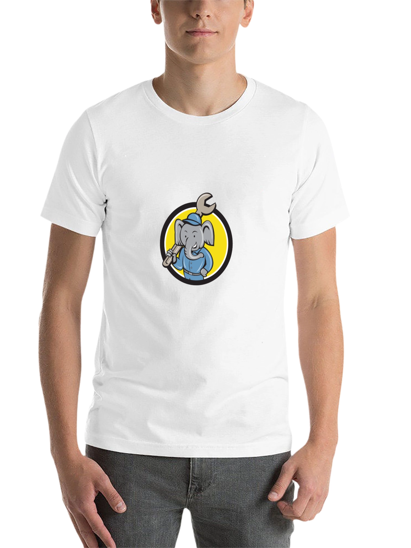 Black Elephant Mechanic T-Shirt - Cartoon Animal Tee view 14