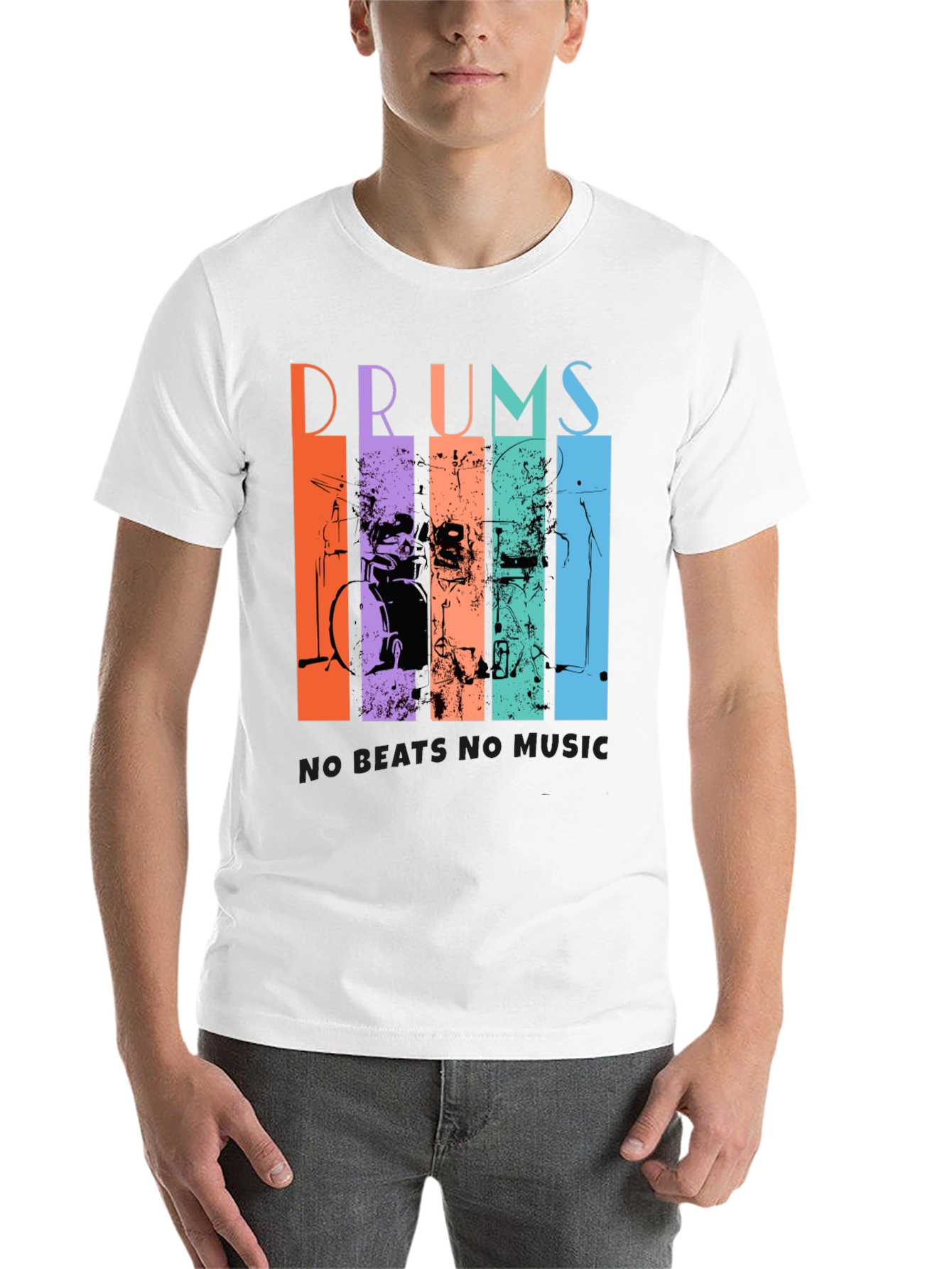 Black Colorful Drums Music Graphic T-Shirt view 14