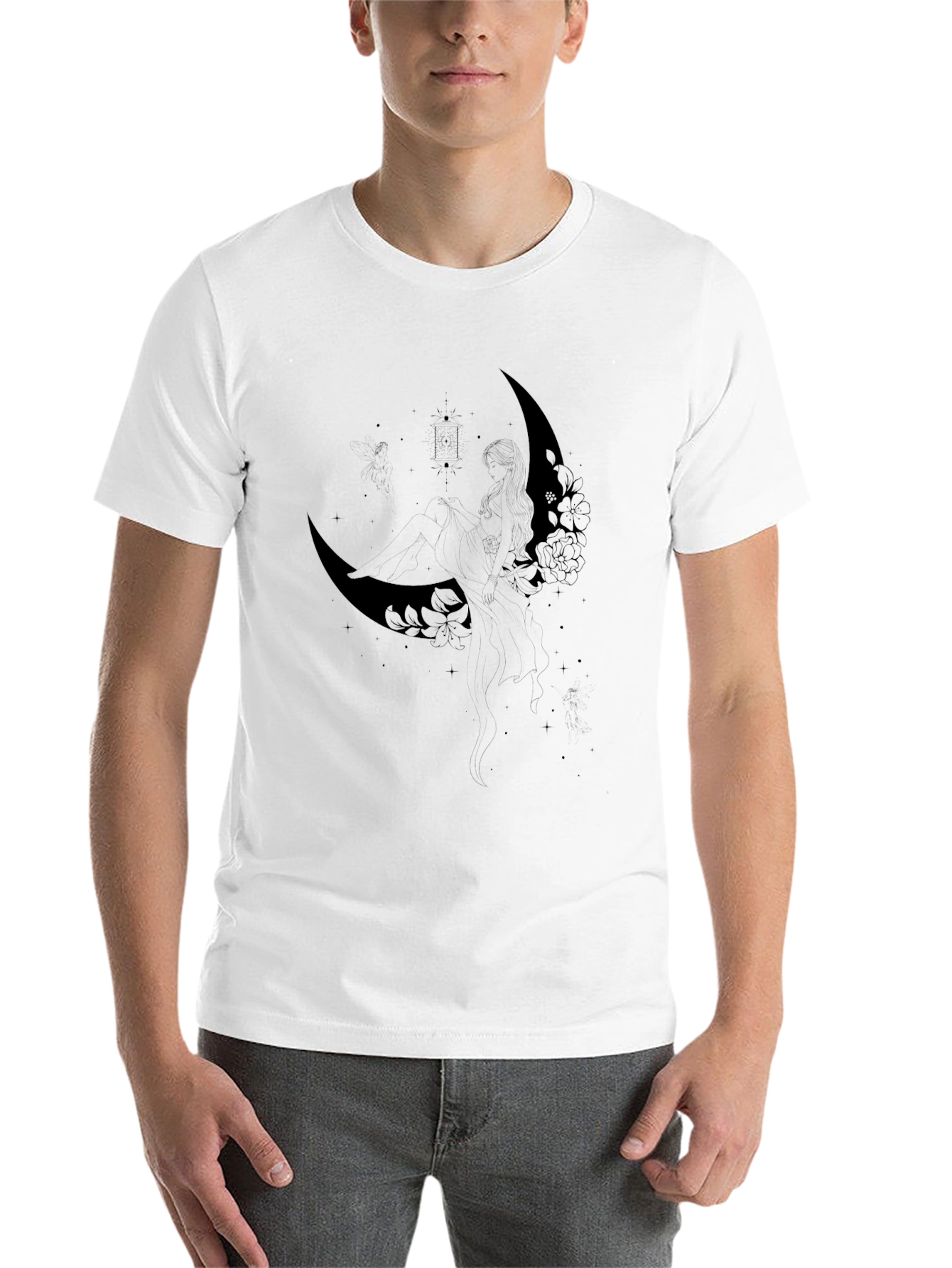 Black Black Floral Crescent Moon Graphic T-Shirt view 14