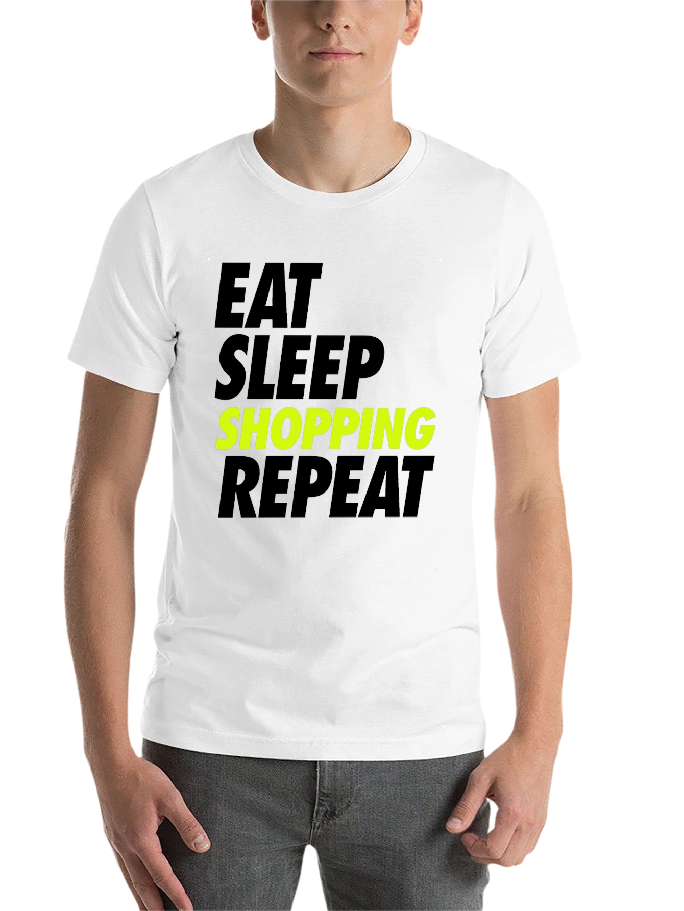 Black Eat Sleep Shopping Repeat T-Shirt - Black Cotton Tee view 14