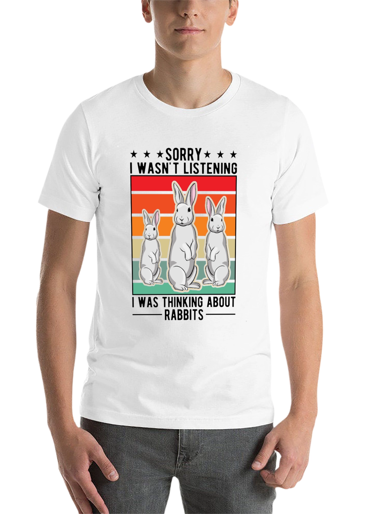 Black Funny Rabbit T-Shirt: "Sorry, Thinking About Rabbits" view 14