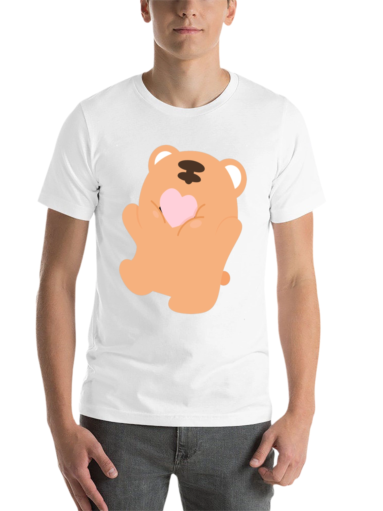 Black Cute Bear Holding Heart Graphic Tee view 14