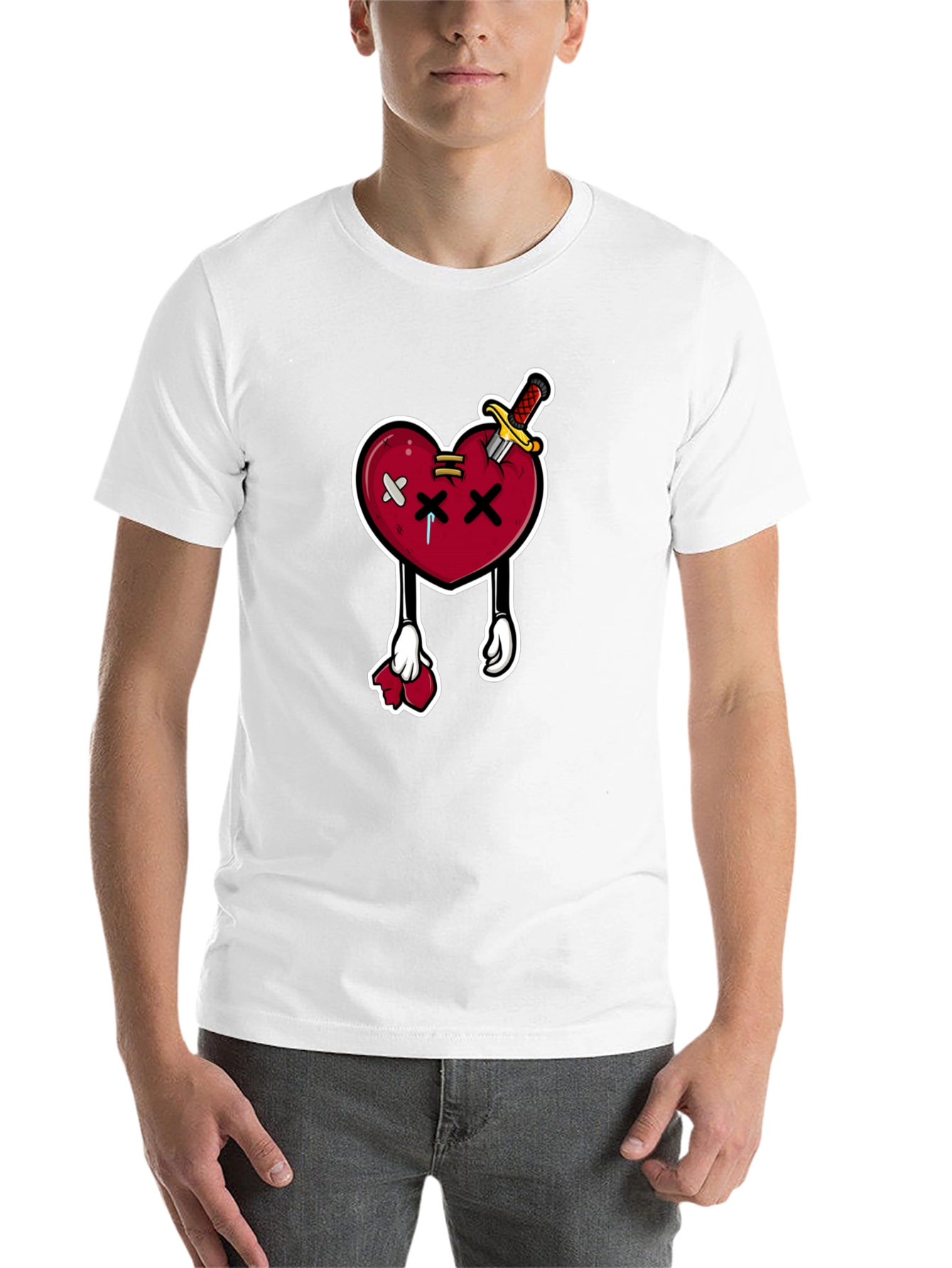 Black Cartoon Heart with Knife T-Shirt view 14