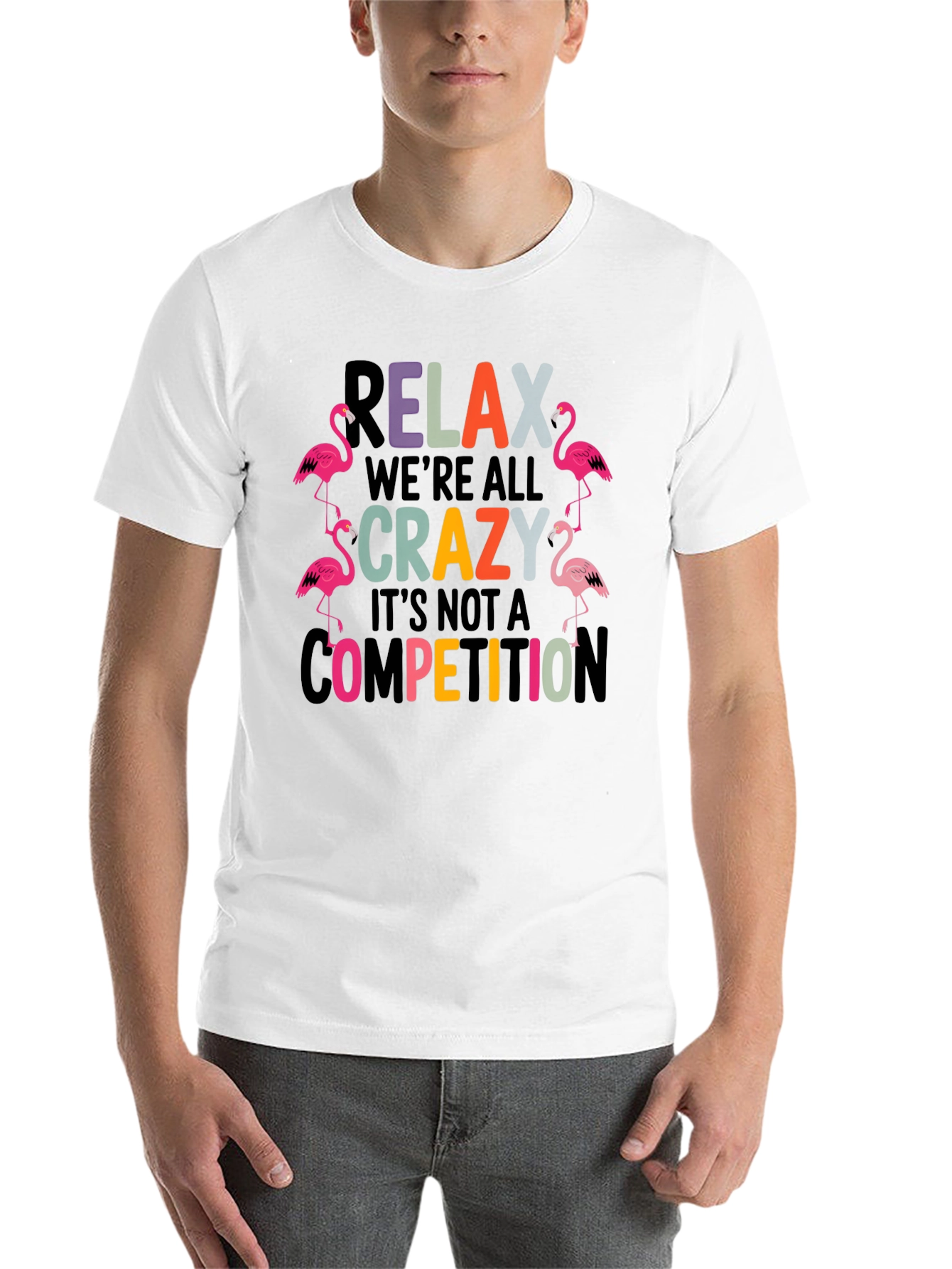 Black Relax We're All Crazy Flamingo T-Shirt view 14