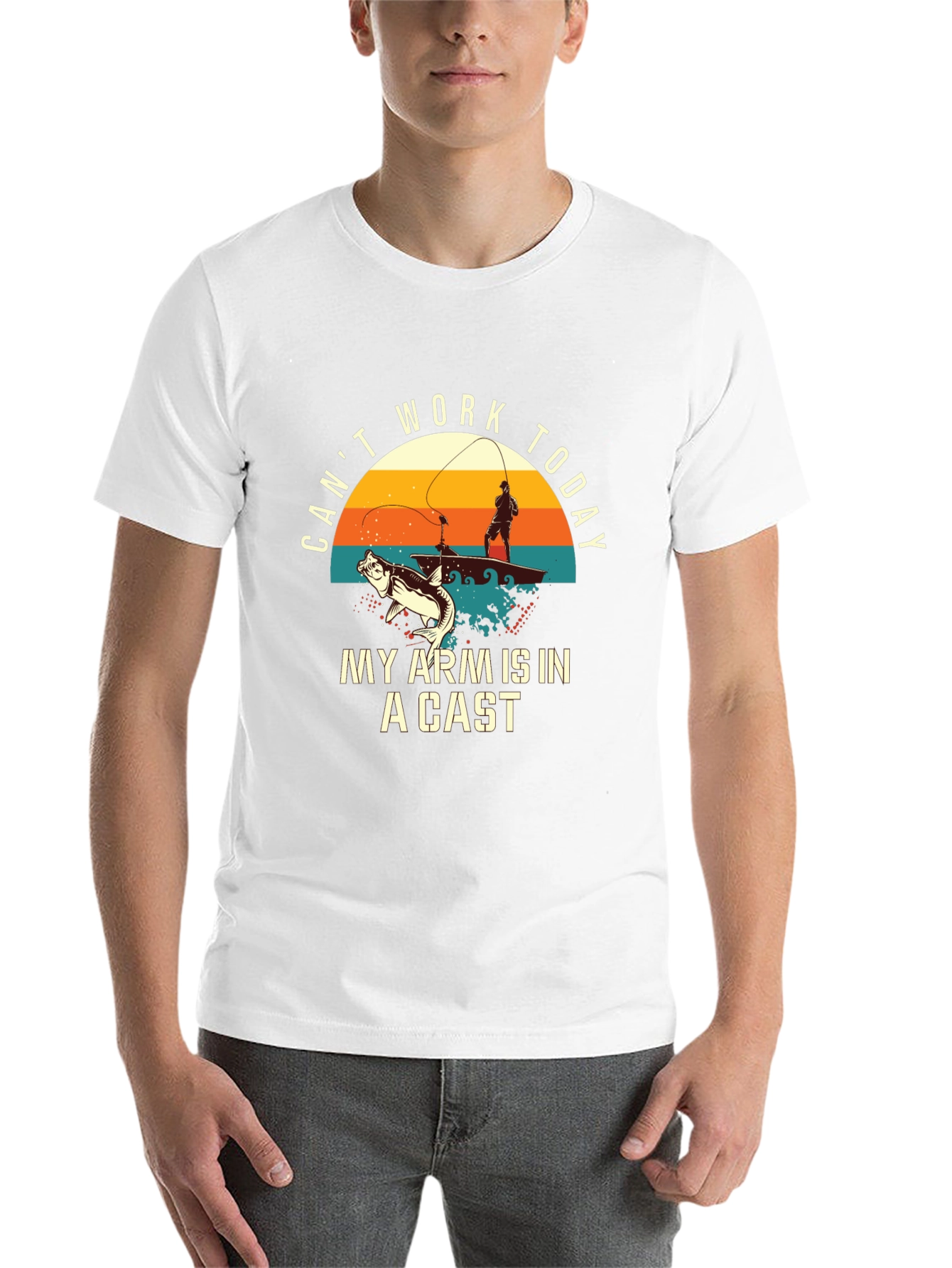 Black Fishing T-Shirt: Can't Work Today - My Arm Is In A Cast view 14