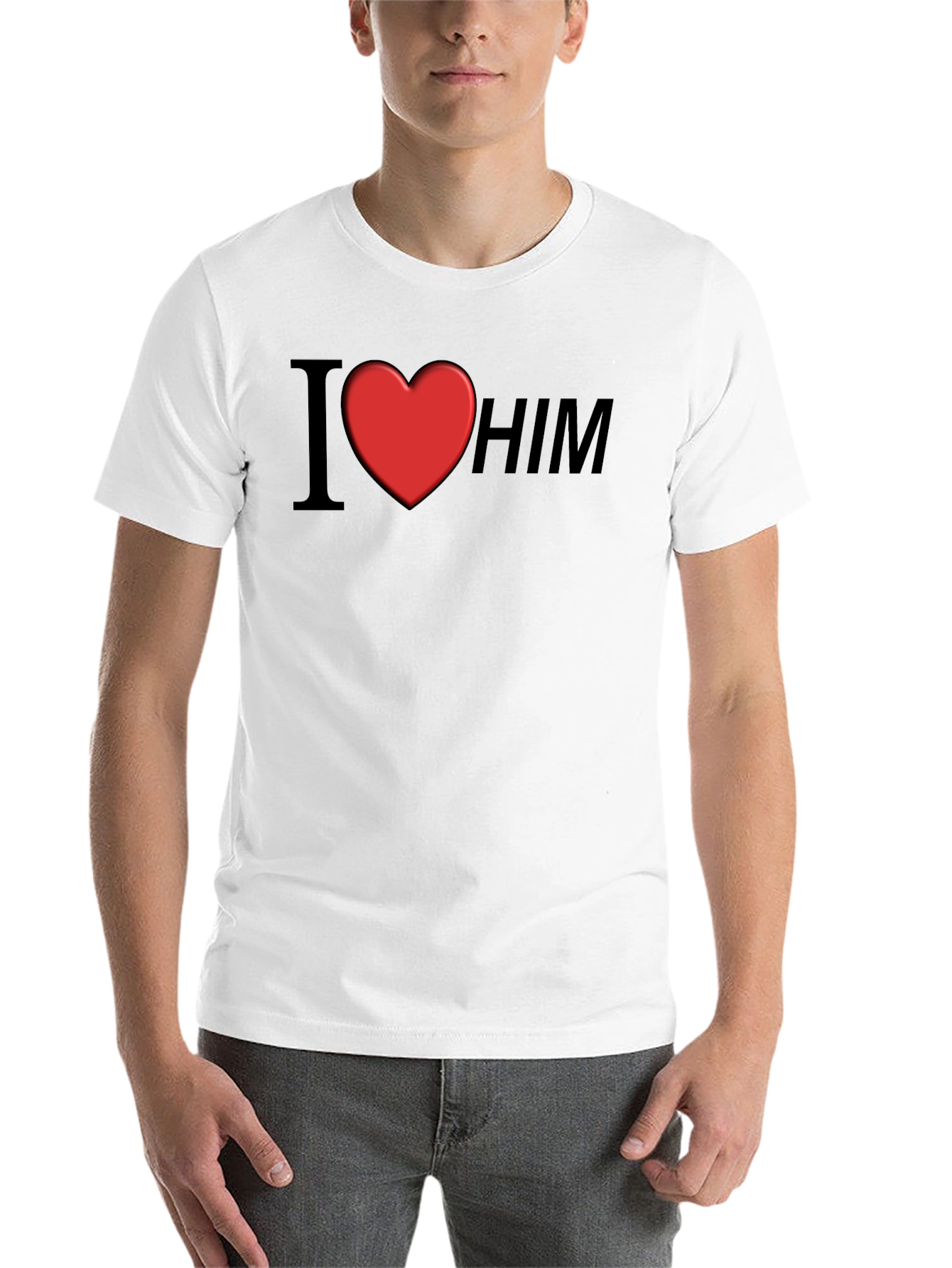 Black I Heart Him Graphic Tee - Black Unisex T-Shirt view 14